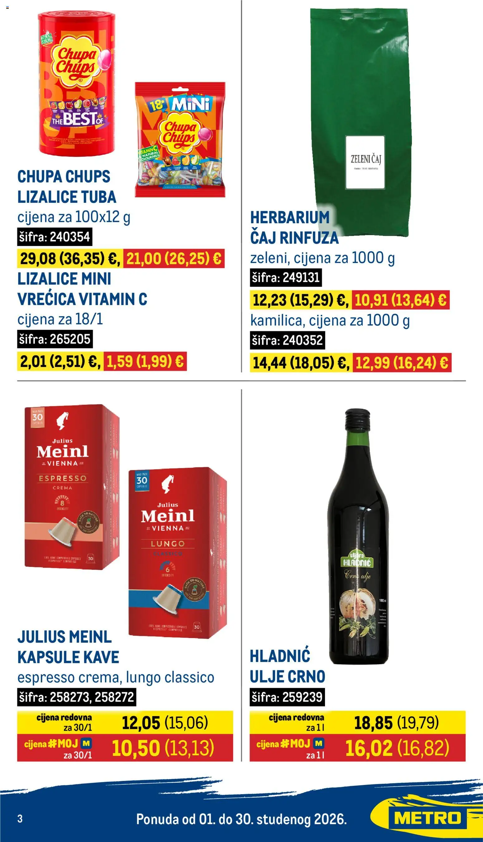 Metro katalog | vrijedi od 01.11.2026 | Stranica: 3 | Proizvodi: Mast, Chips, Lizalice, Zeleni čaj