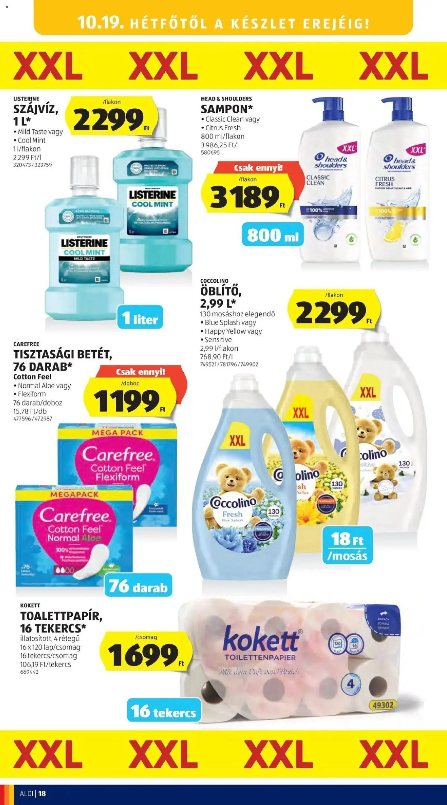Aldi akciós ujság - amely érvényes a következő dátumtól: 2026.10.15. | Oldal: 18 | Termékek: Coccolino, Listerine, Head & Shoulders