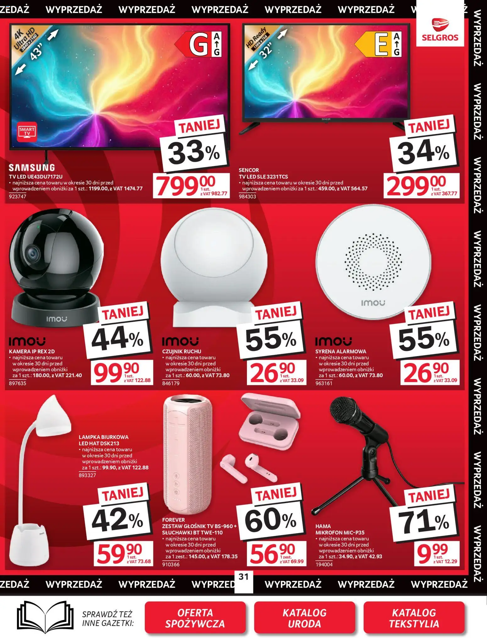 Selgros cash&carry gazetka - Oferta przemysłowa od 23.04.2026 | Strona: 33 | Produkty: Słuchawki, Głośnik, Lampka biurkowa, Tekstylia