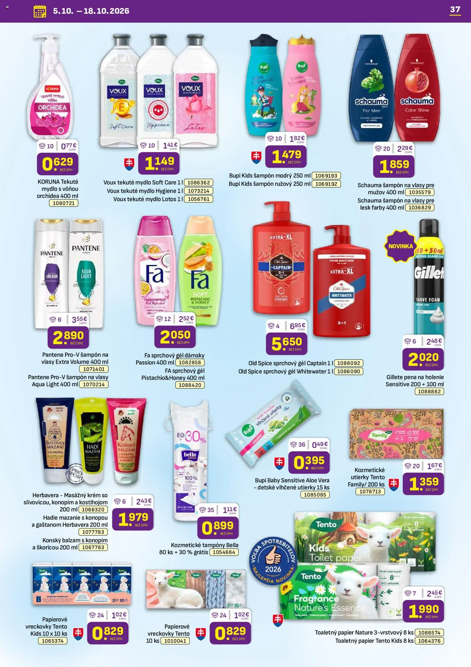 Nové Libex akcie – leták je platný od 05.10.2026 | Strana: 37 | Produkty: Old Spice, Mydlo, Utierky, Pena