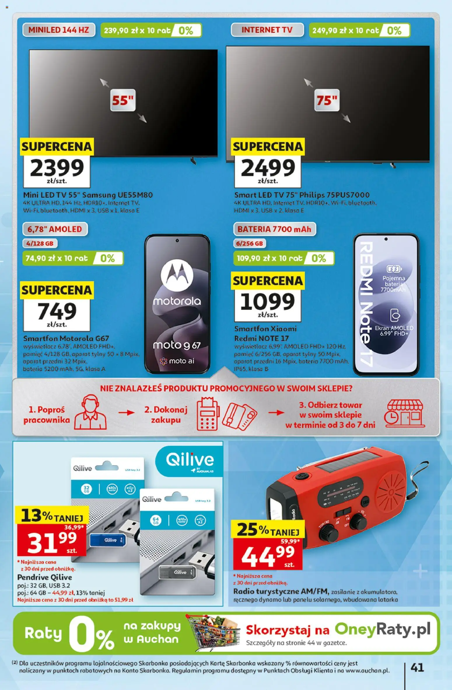 Auchan gazetka - Hipermarket od 22.10.2026 | Strona: 41 | Produkty: Smartfon, Radio, Bateria, Pendrive