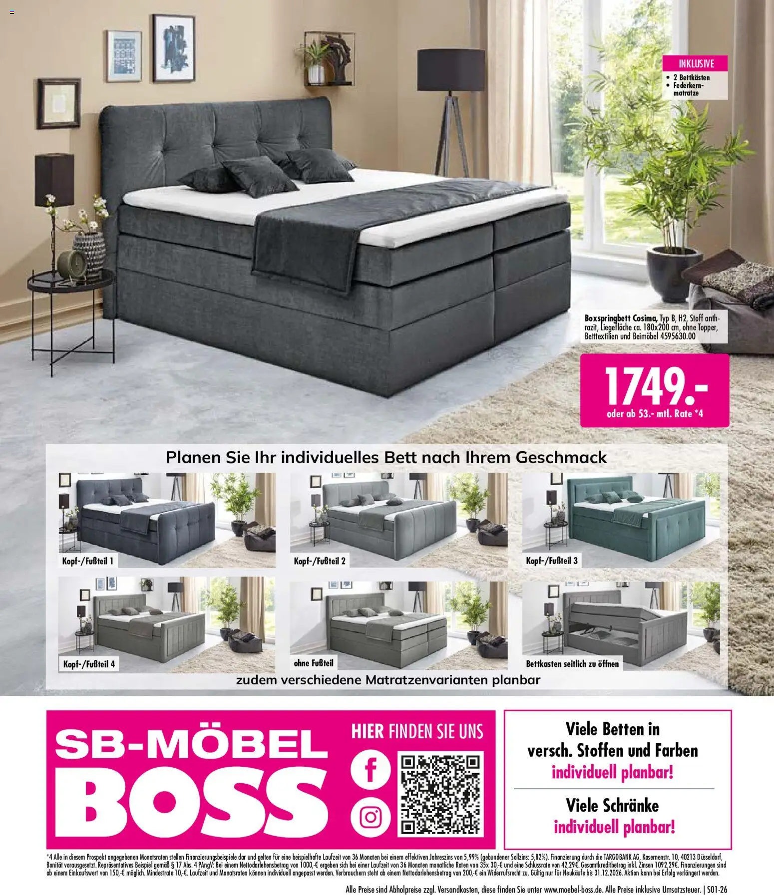 SB Möbel Boss Mach Dein Schlafzimmer zur Wohlfühlzone – gültig ab 02.10.2026 | Seite: 26 | Produkte: Bett, Matratze, Boxspringbett, Federkern Matratze