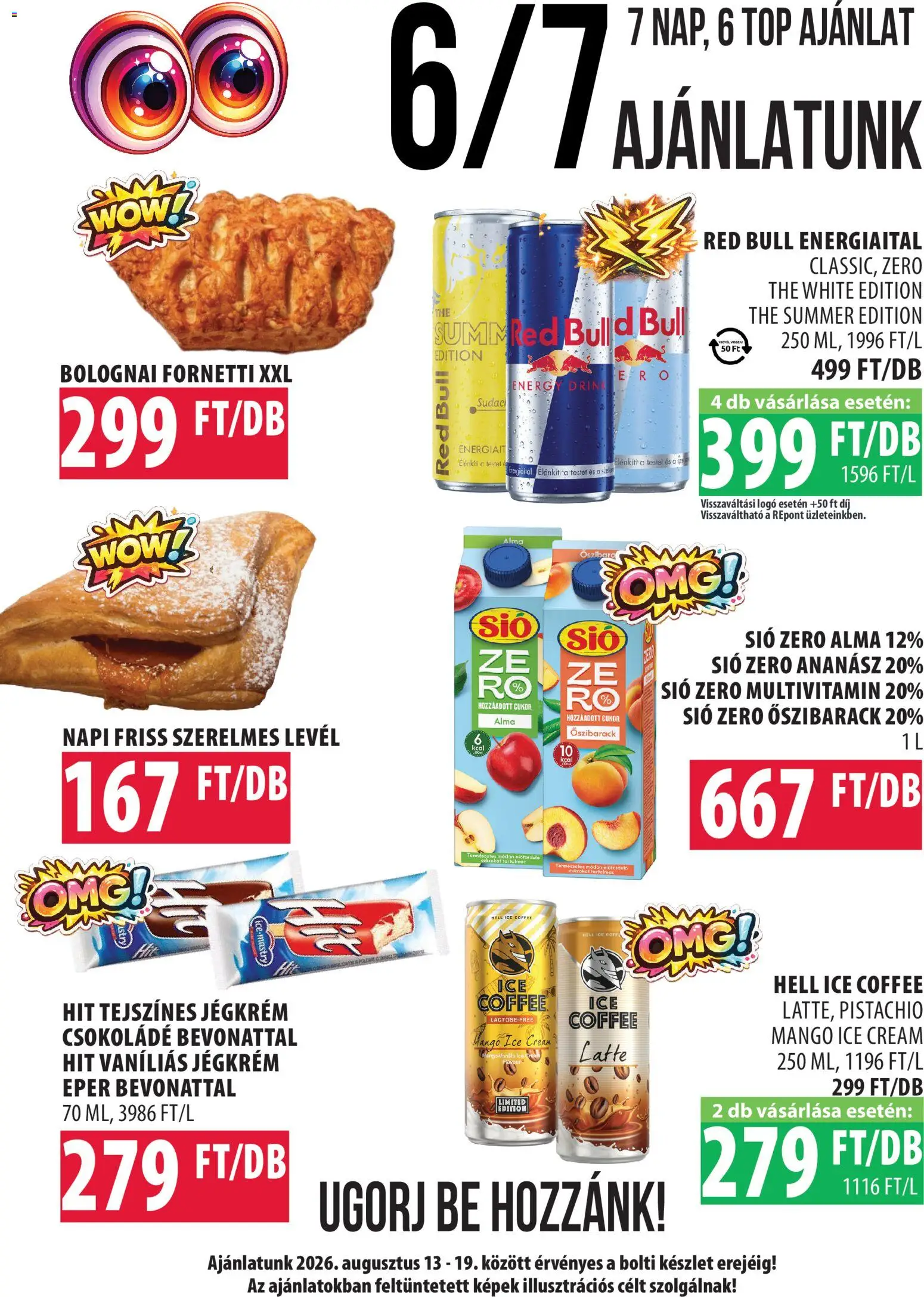 COOP Szolnok akciós ujság - amely érvényes a következő dátumtól: 2026.08.13. | Oldal: 4 | Termékek: Red bull, Alma, Multivitamin, Jégkrém