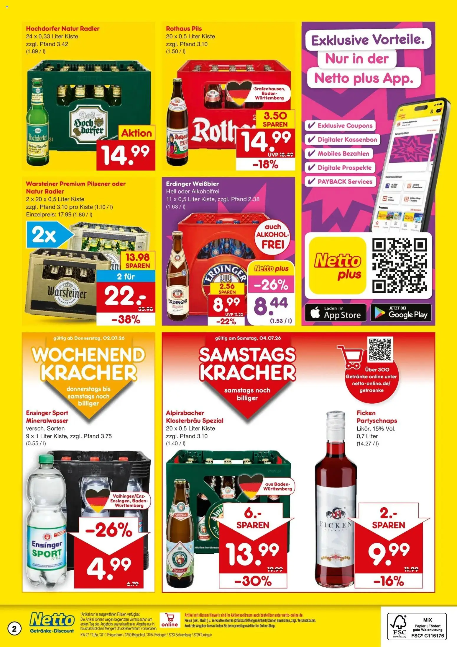 Netto Marken-Discount Prospekt Schramberg – gültig ab 29.06.2026 | Seite: 2 | Produkte: Pils, Mineralwasser, Radler, Warsteiner