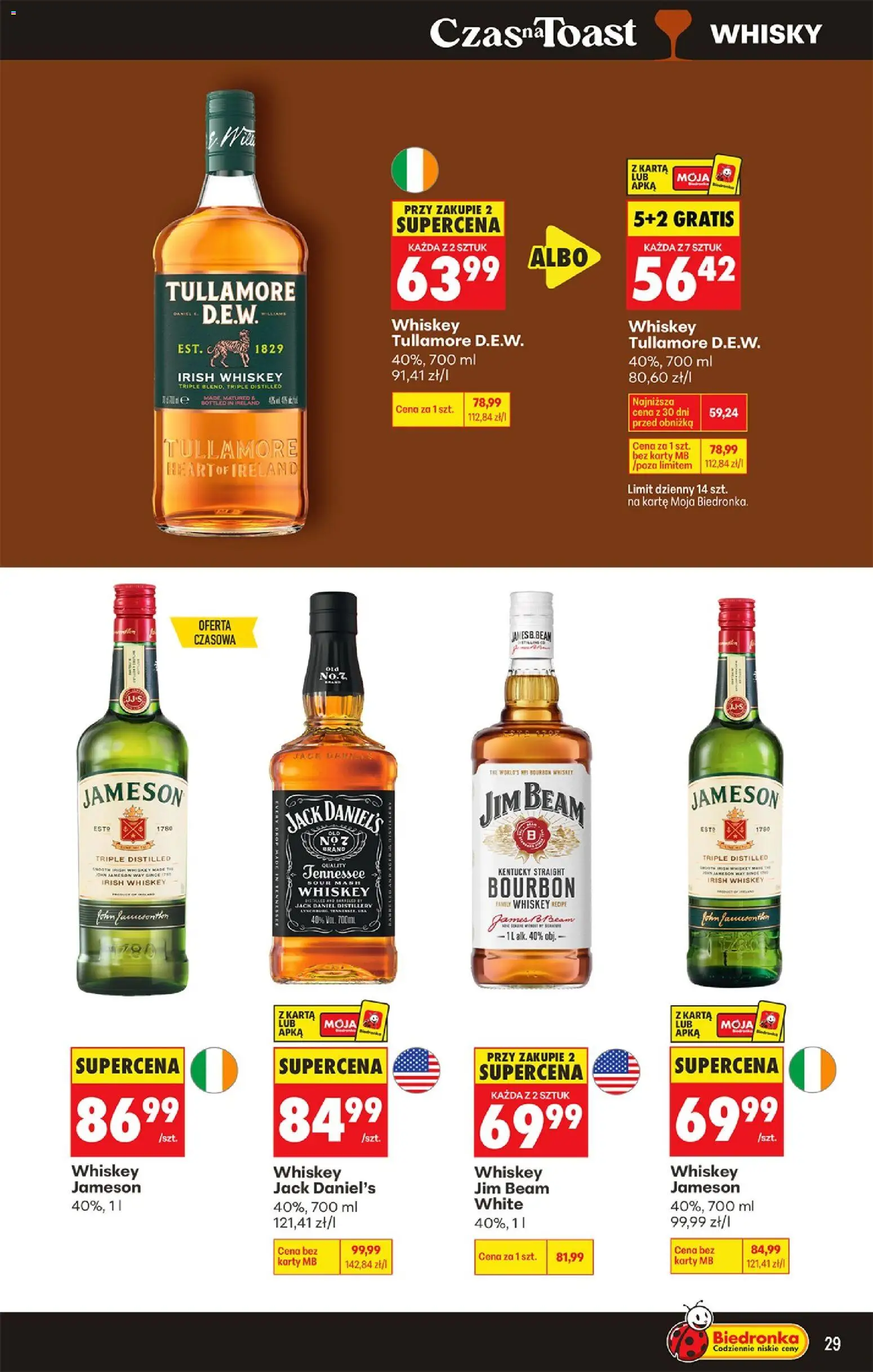 Biedronka Polsko leták - Czas na toast od 13.07.2026 | Strana: 29 | Produkty: Whiskey, Jim Beam, Jack Daniel’s, Karty