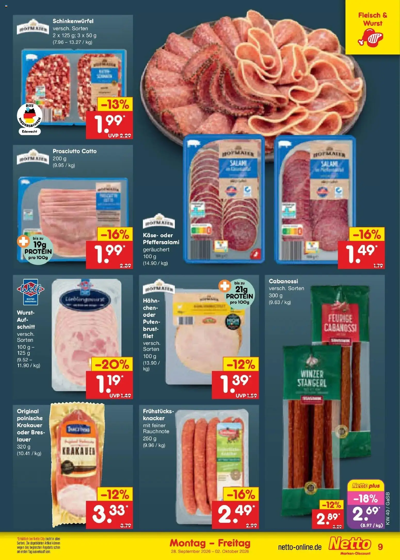 Netto Marken-Discount Prospekt Oldenburg – gültig ab 28.09.2026 | Seite: 11 | Produkte: Käse, Wurst, Salami, Fleisch