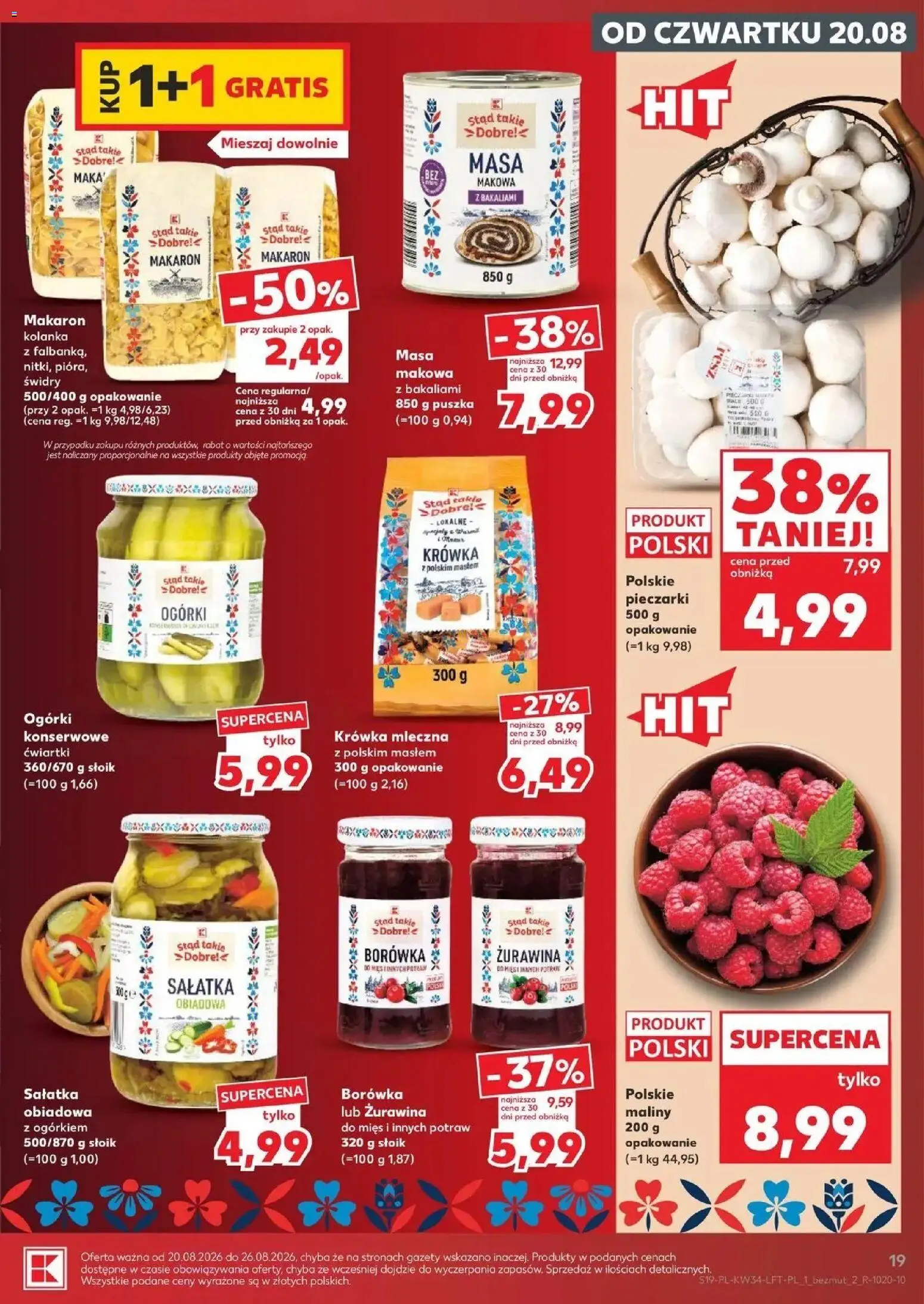 Kaufland gazetka od 20.08.2026 - od jutra PDF | Strona: 19 | Produkty: Maliny, Masa makowa, Żurawina, Ogórki