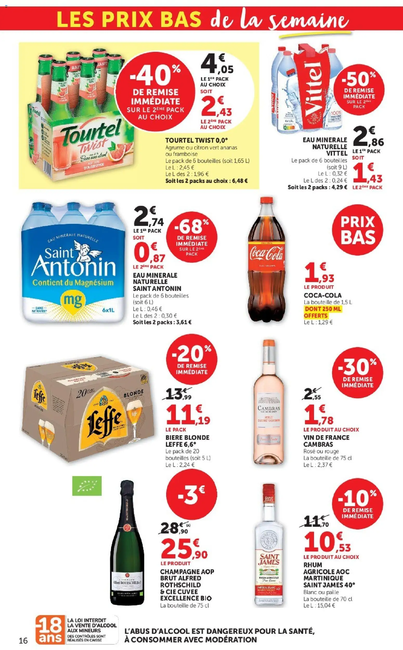 {H1} | Page: 16 | Produits: Leffe, Citron vert, Eau minérale naturelle, Vin