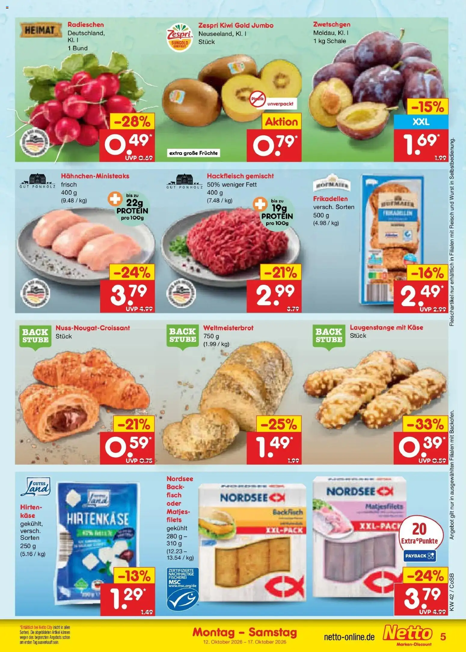 Netto Marken-Discount Prospekt Leipzig (ab 12.10.2026) » Angebote | Seite: 5 | Produkte: Käse, Kiwi, Fleisch, Hackfleisch