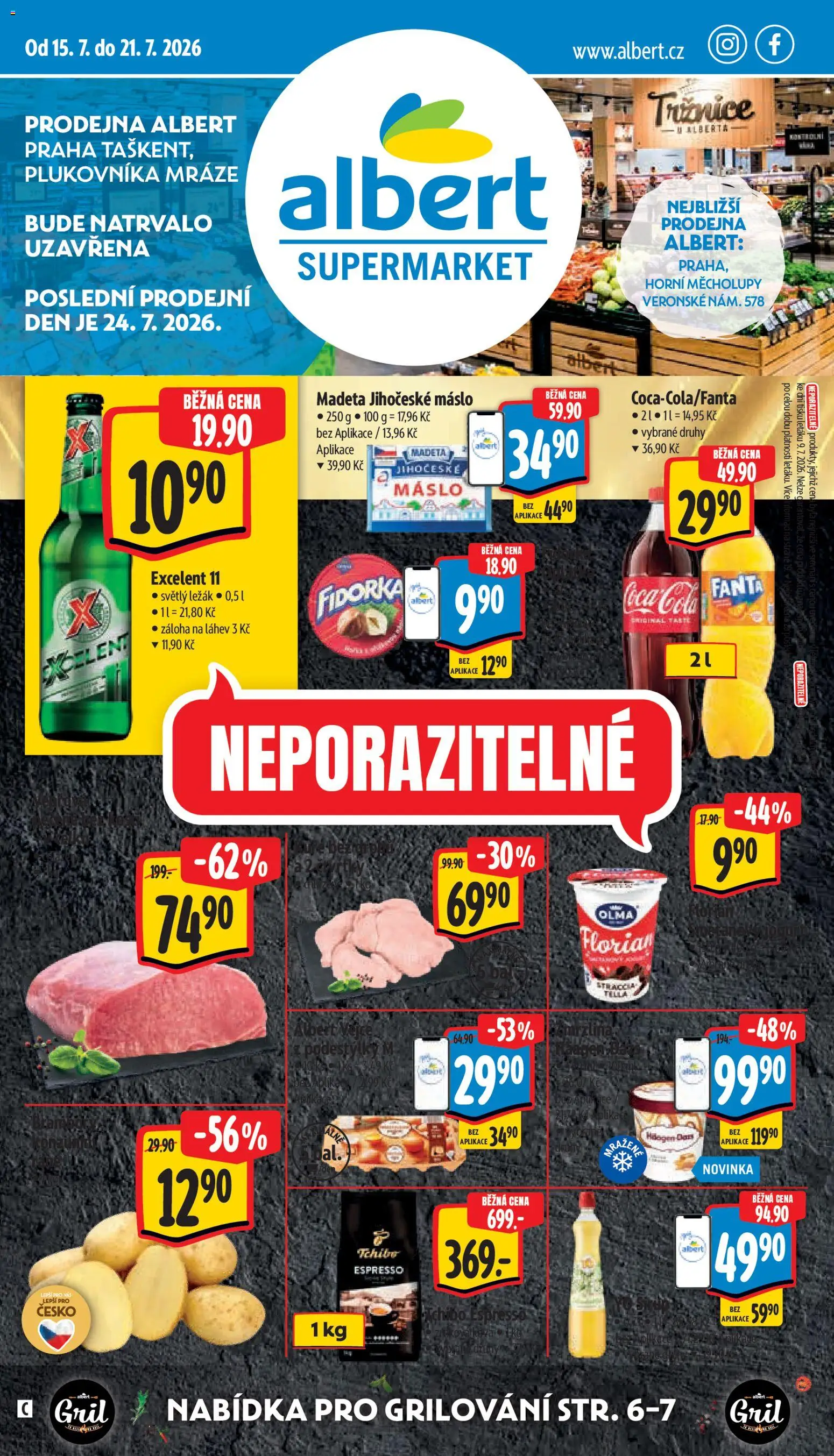 Albert leták - Supermarket - Praha Taškent od 15.07.2026 | Strana: 1 | Produkty: Máslo, Jogurt, Gril, Láhev