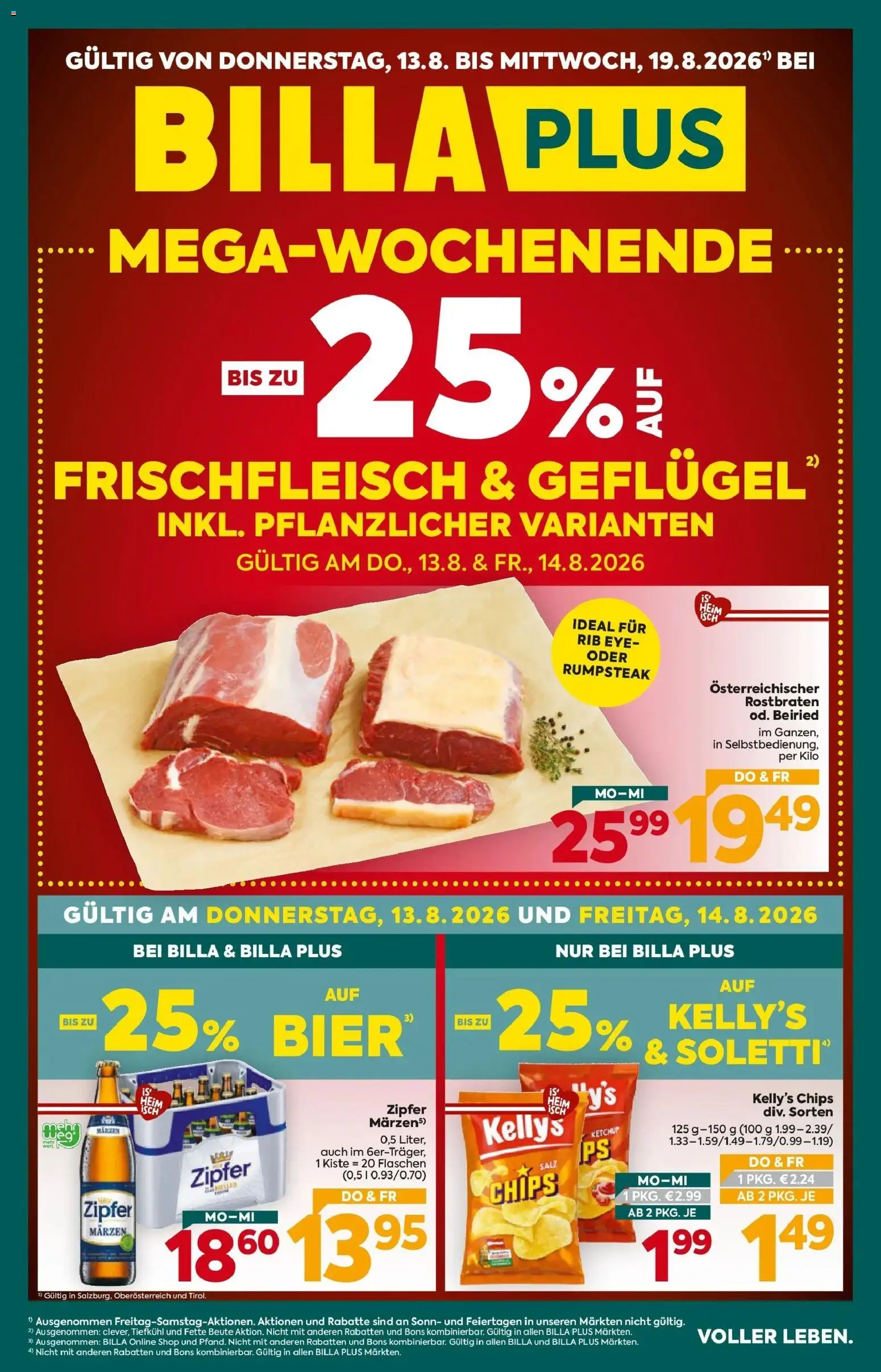 Billa Plus Flugblatt - Tirol gültig ab 13.08.2026 | Seite: 1 | Produkte: Chips, Ketchup, Salz, Bier