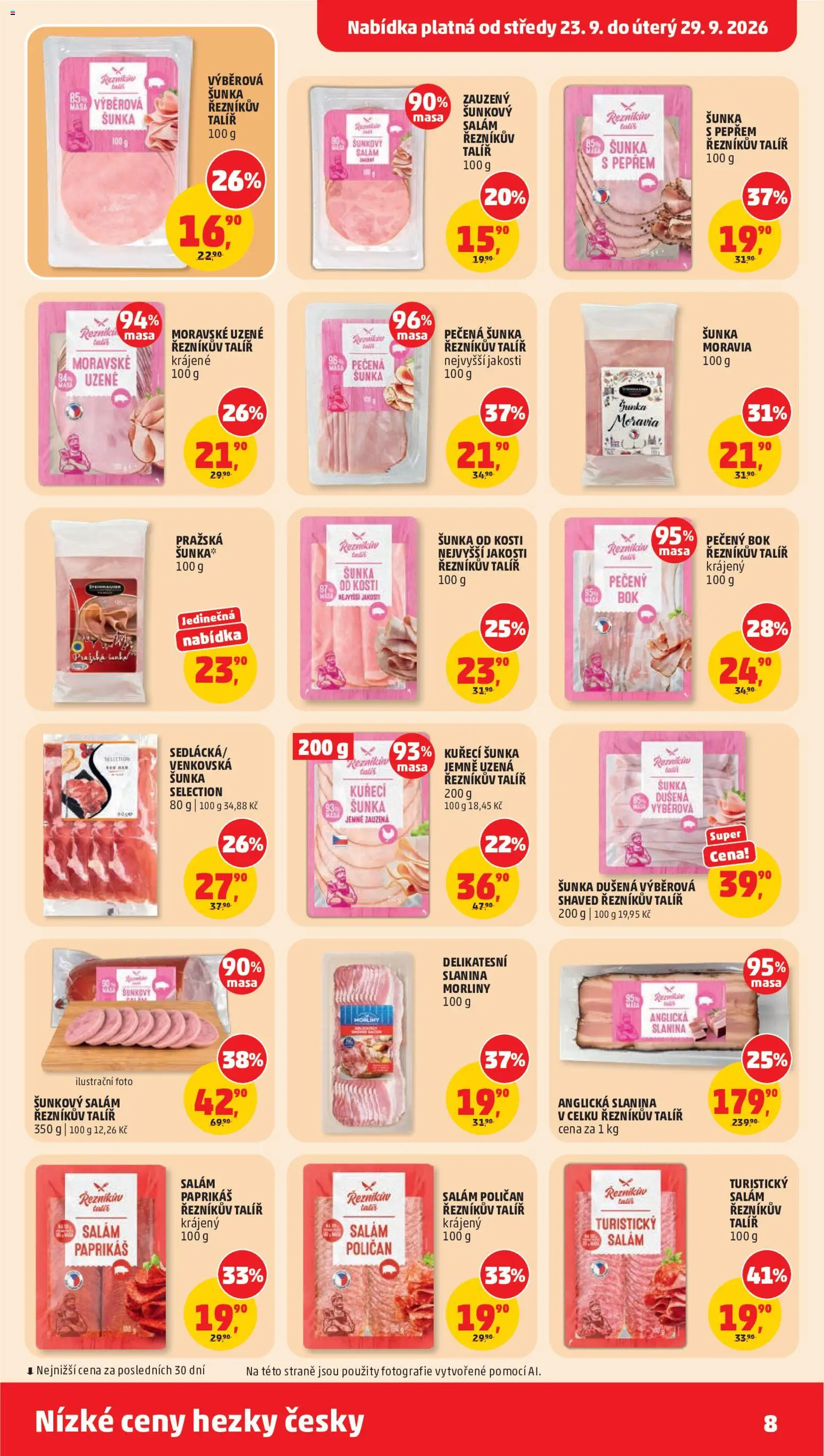 Penny Market leták od 23.09.2026 | Strana: 8 | Produkty: Šunka od kosti, Salám, Kuřecí šunka, Anglická slanina