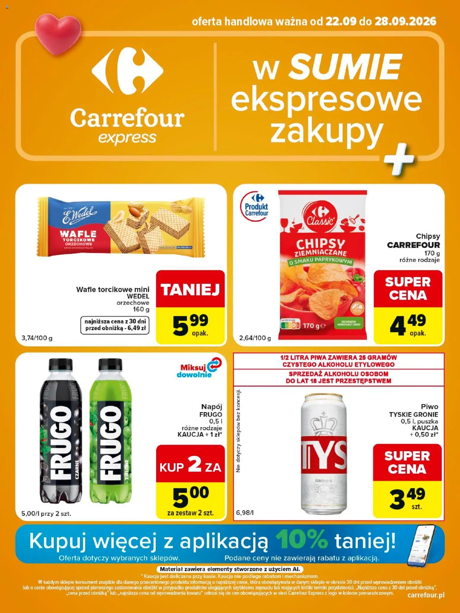 Carrefour gazetka - Express II od 22.09.2026 | Strona: 1 | Produkty: Chipsy, Wafle, Tyskie, Piwo