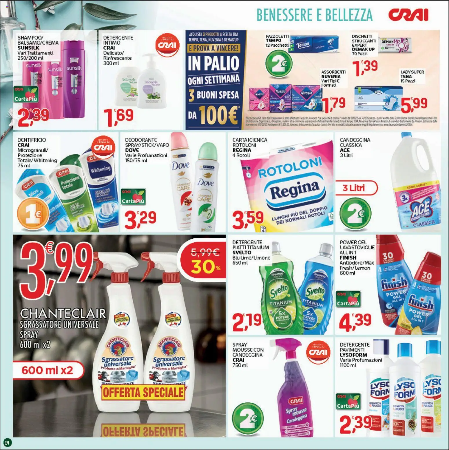 Volantino CRAI del 17/09/2026 | Pagina: 14 | Prodotti: Deodorante, Detergente, Candeggina, Intimo