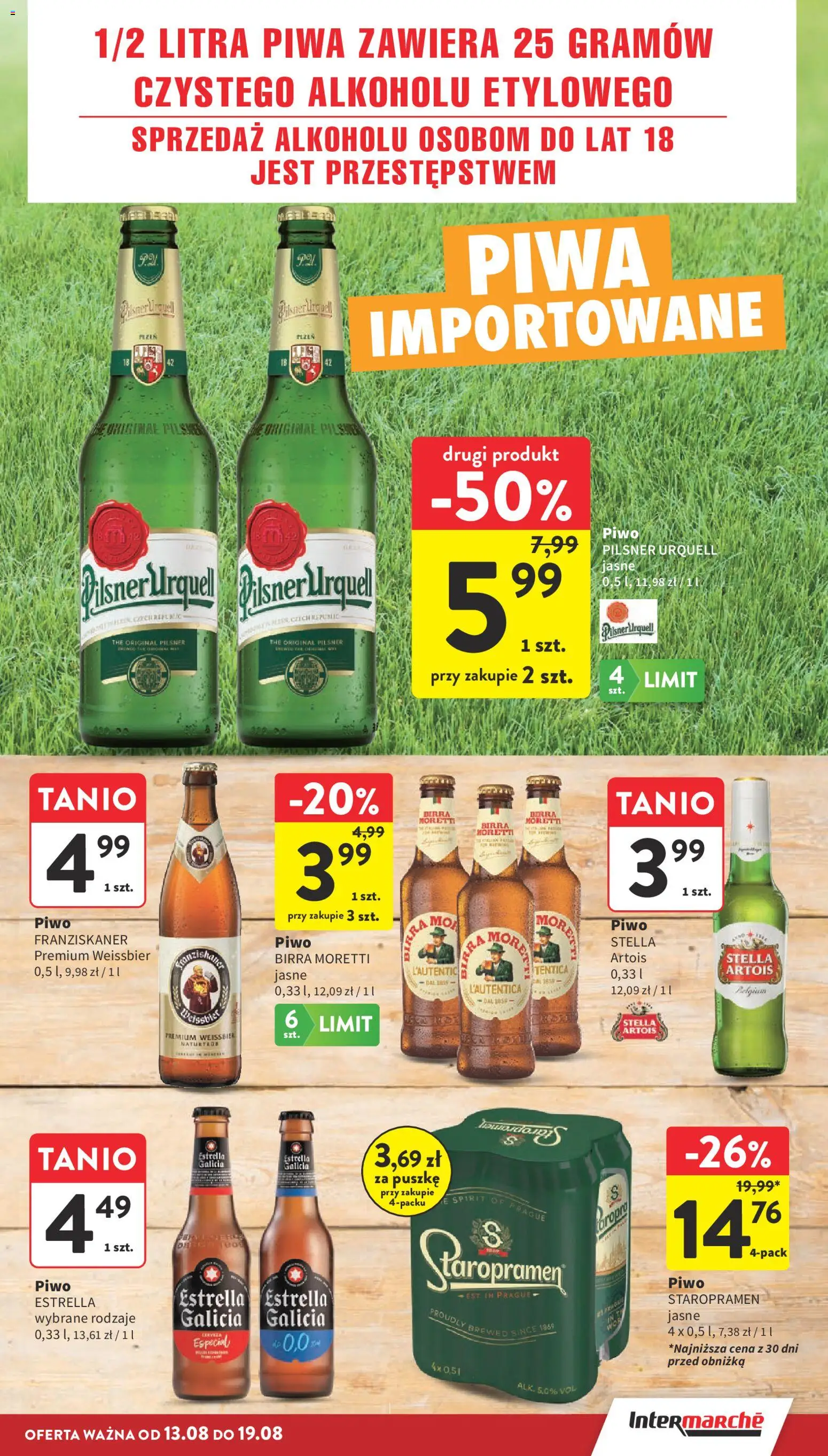 Intermarche gazetka od 13.08.2026 | Strona: 13 | Produkty: Estrella piwo, Pilsner urquell, Piwo