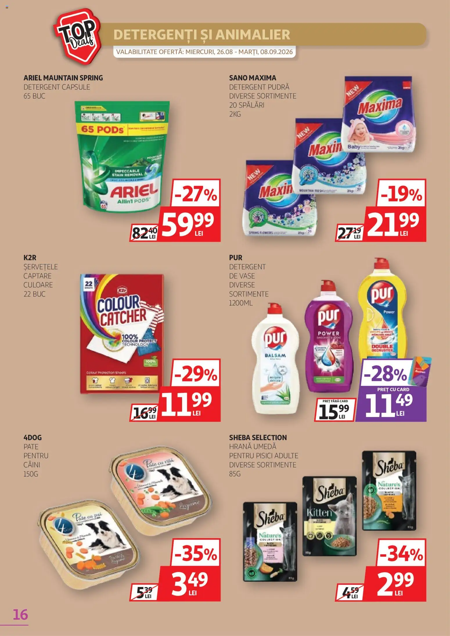 Noul catalog Auchan – valabil de la 26.08.2026 | Pagină: 16 | Produse: Pate, Pudră, Detergent, Power