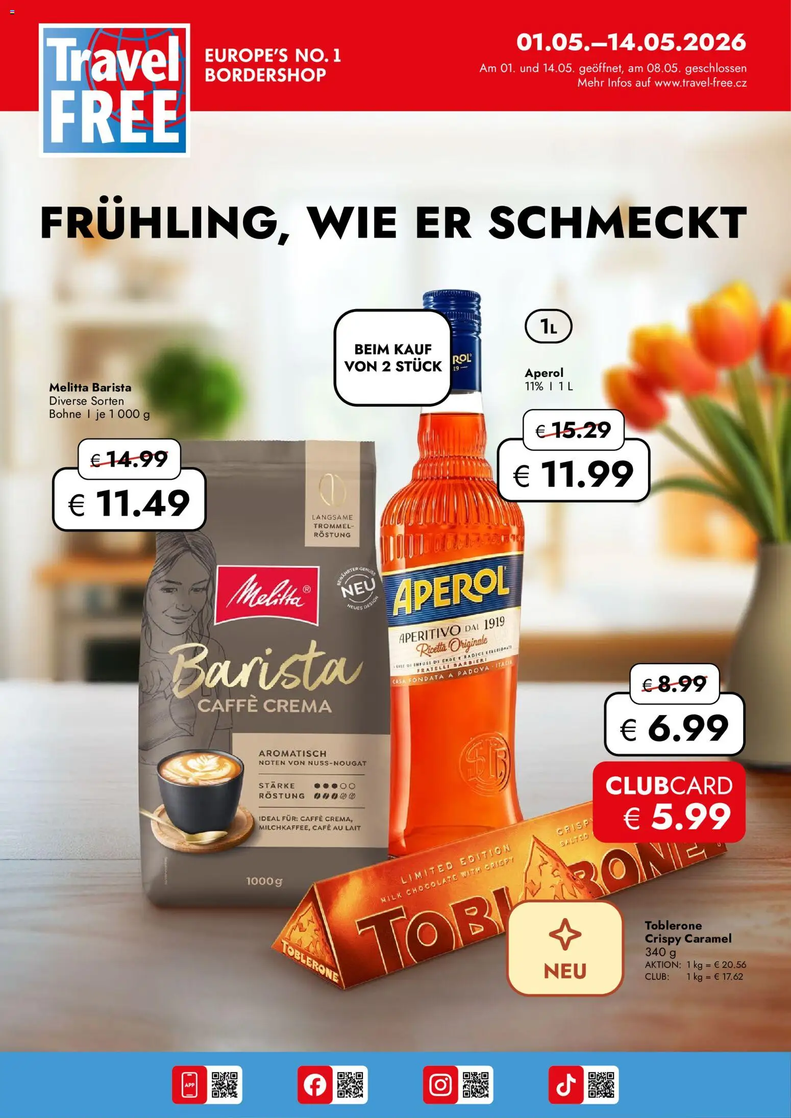 Travel Free  Aktionsangebote – gültig ab 01.05.2026 | Seite: 1 | Produkte: Melitta, Aperol