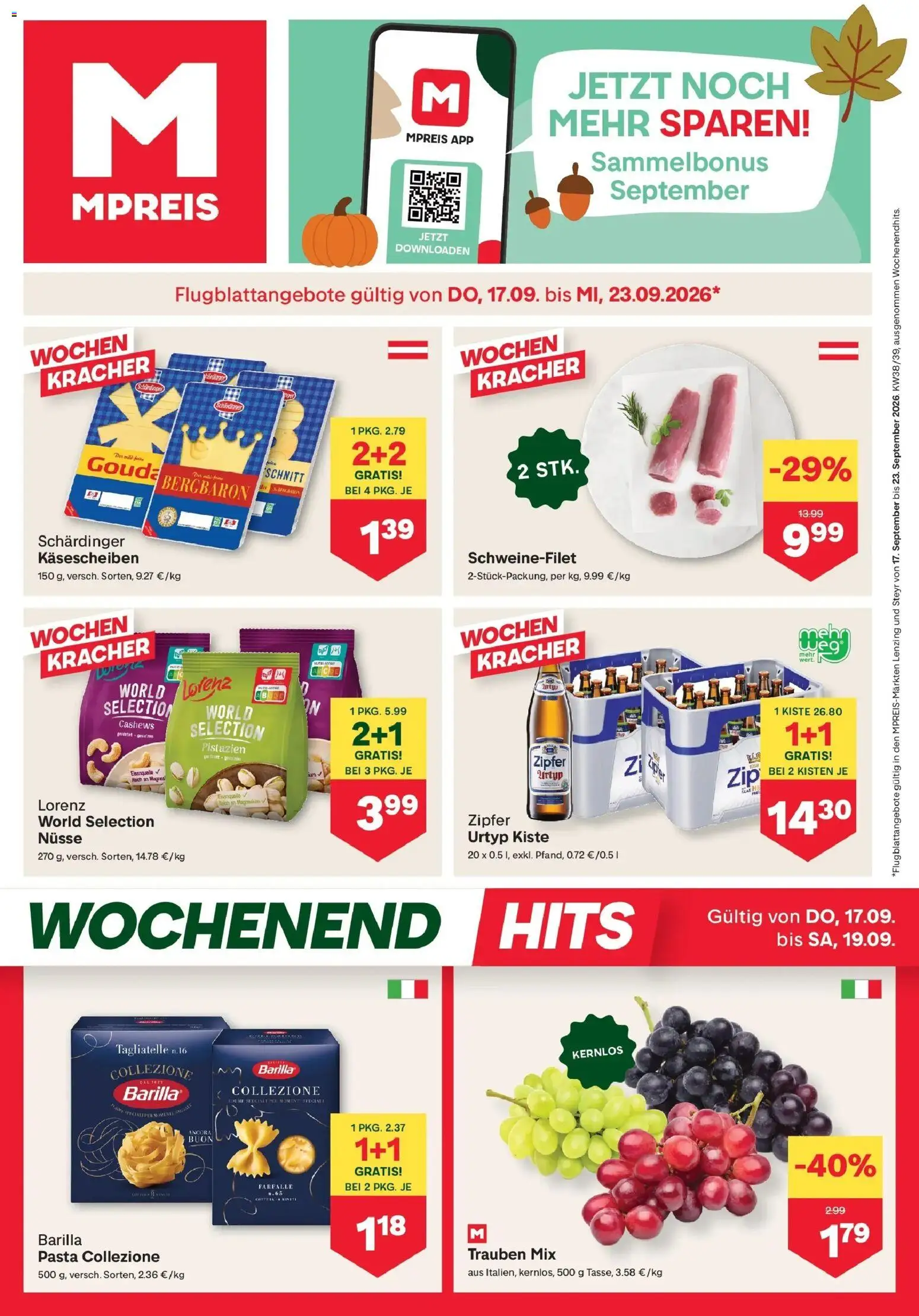 MPREIS Steyr von 17.09.2026 - Aktuelle Angebote | Seite: 1 | Produkte: Pasta, Nüsse, Barilla