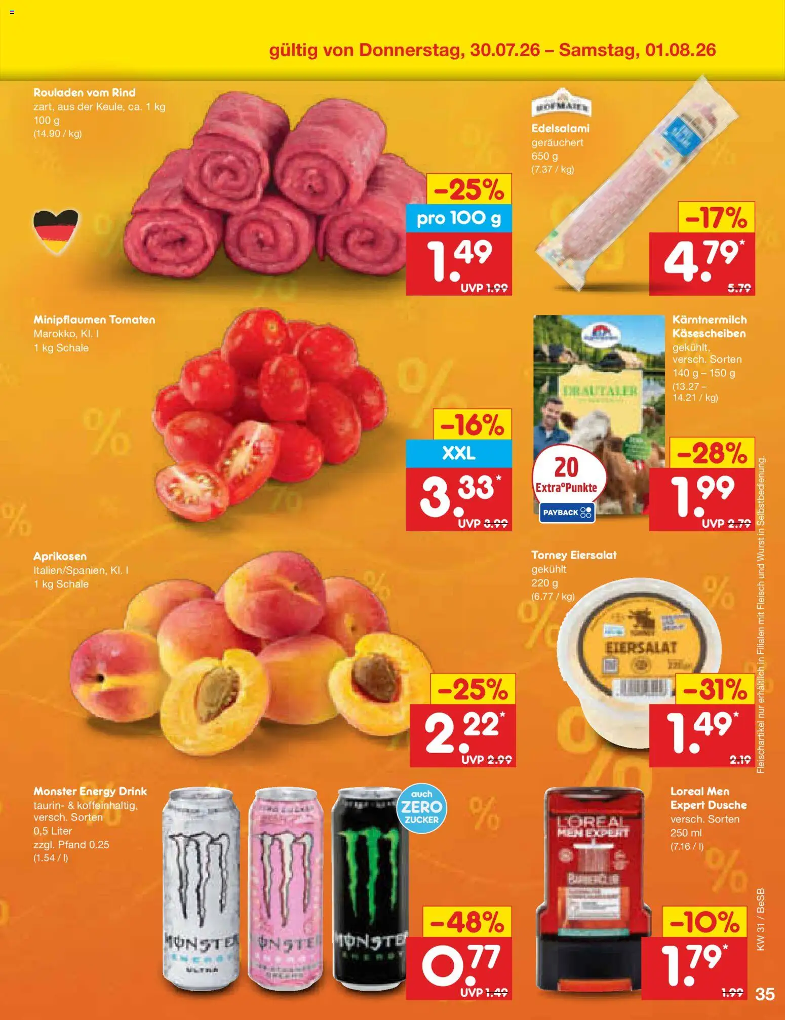 Netto Marken-Discount Prospekt – gültig ab 27.07.2026 | Seite: 52 | Produkte: Energy, Tomaten, Wurst, Fleisch