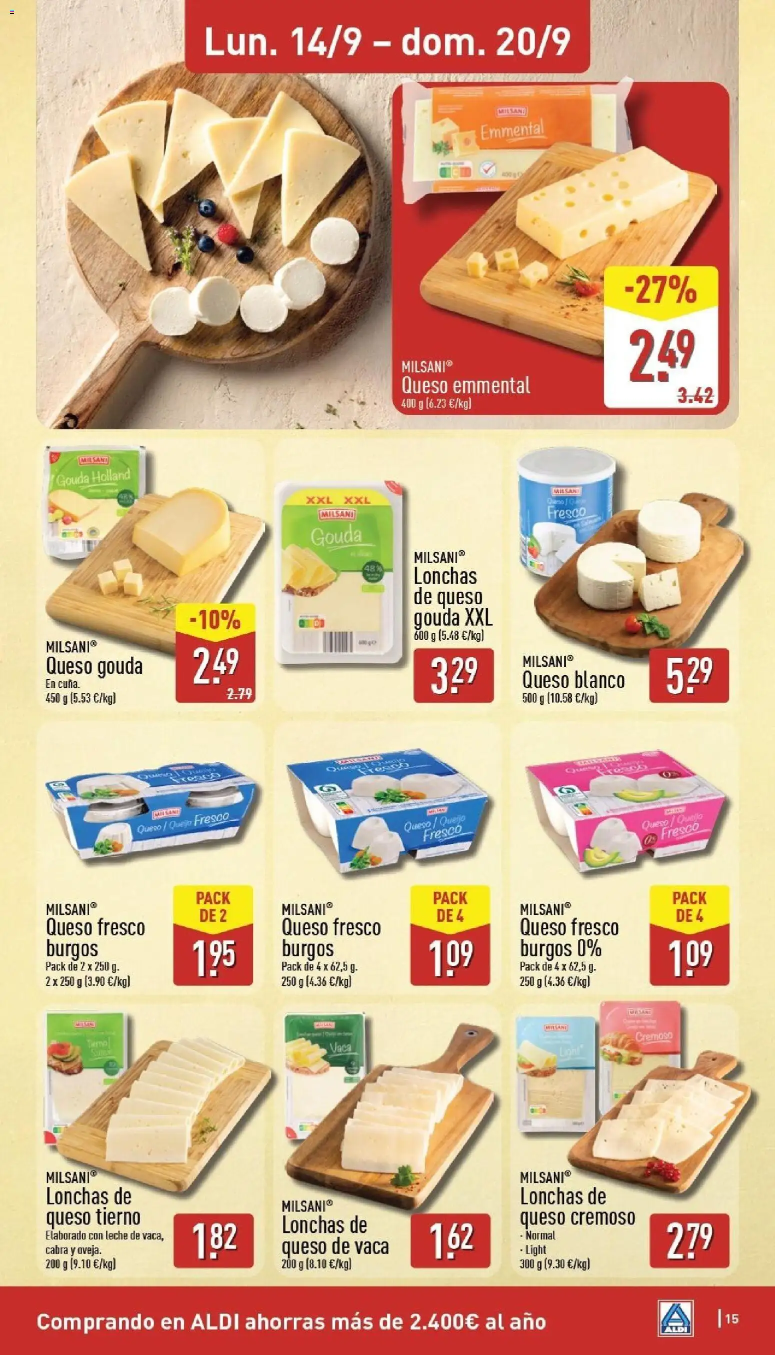 Aldi folleto Canarias │ válido desde el 14/09/2026 | Página: 15 | Productos: Queso de vaca, Leche, Queso, Queso fresco