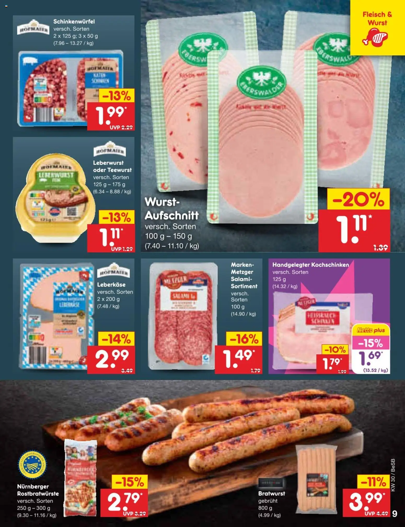 Netto Marken-Discount Prospekt – gültig ab 20.07.2026 | Seite: 13 | Produkte: Bratwurst, Wurst, Salami, Leberkase