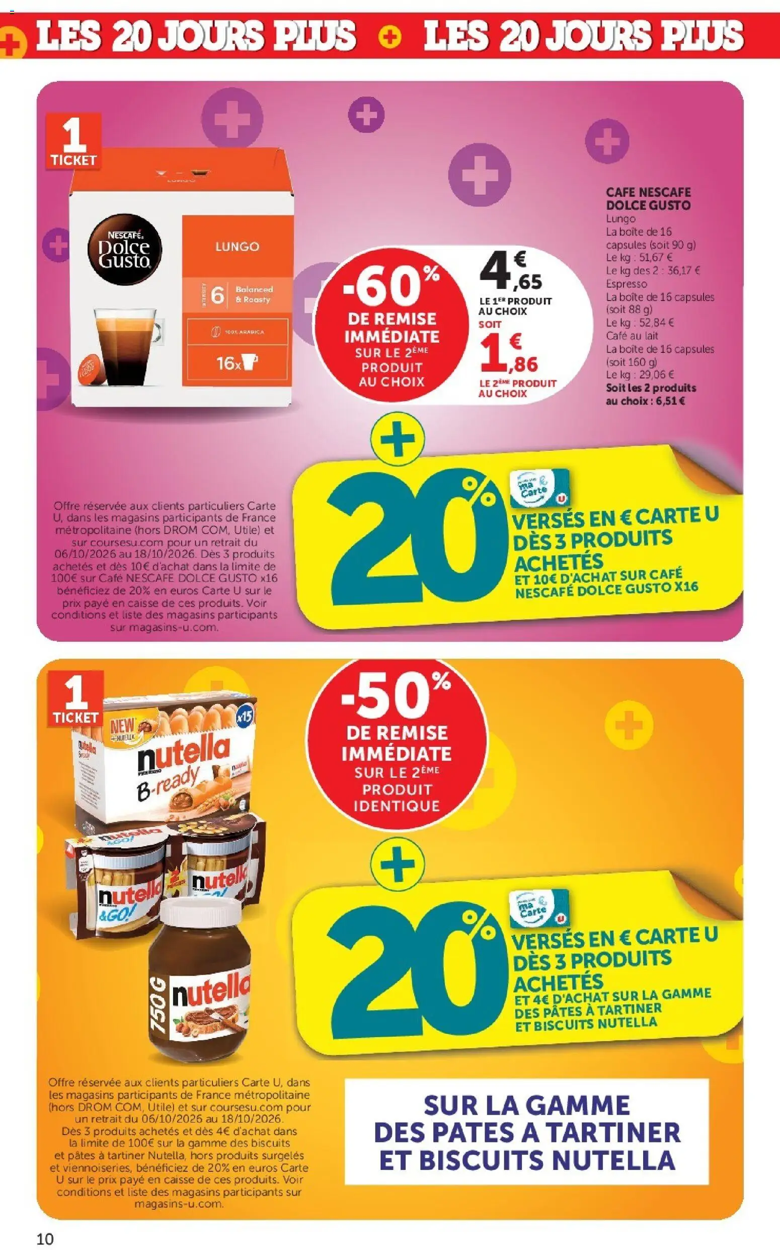 {H1} | Page: 10 | Produits: Capsules, Cafe au lait, Dolce Gusto lungo, Nutella