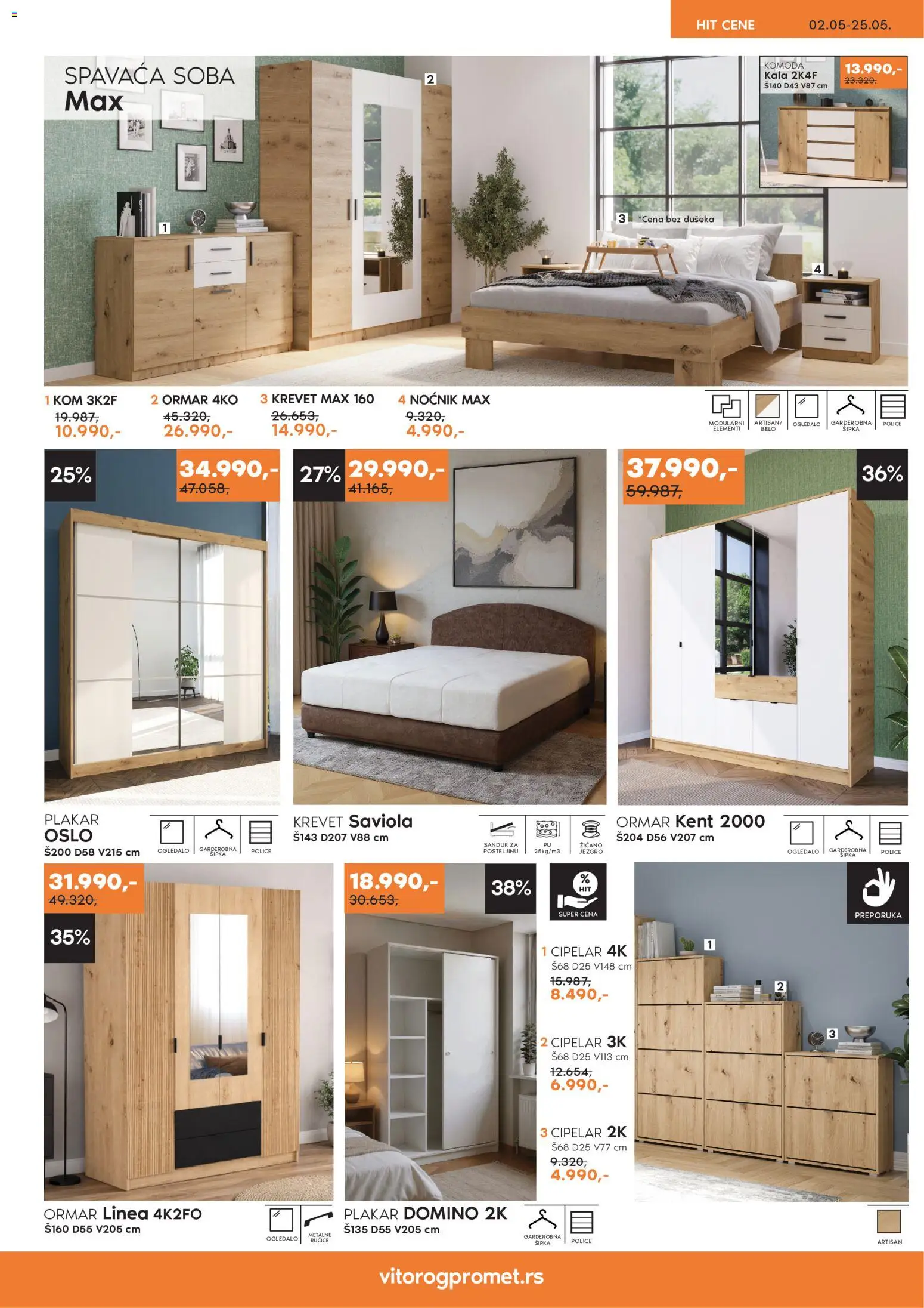 Vitorog katalog - važi od 02.05.2026 | Strana: 4 | Proizvode: Krevet, Komoda, Ormar, Cipelar