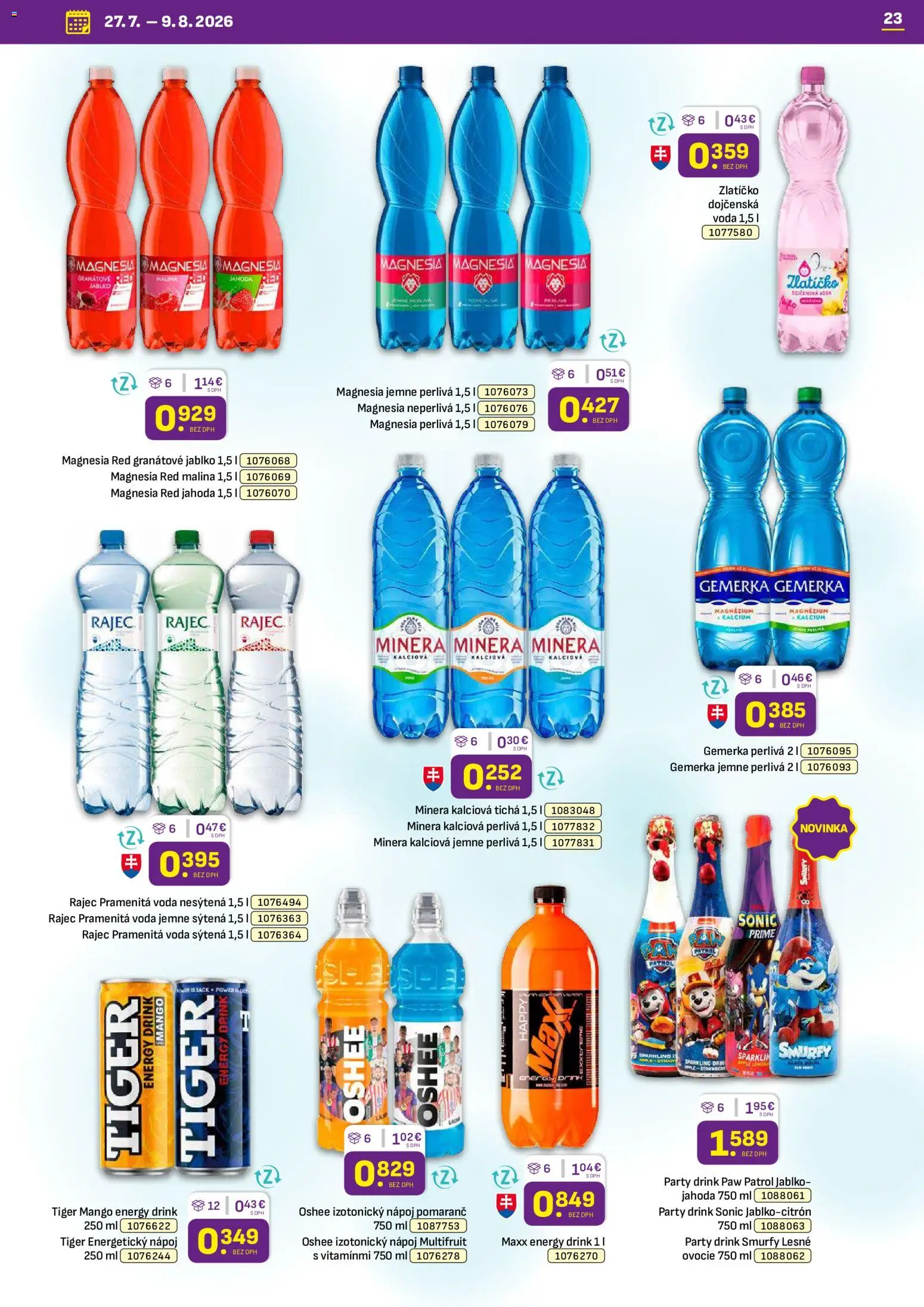 Nové Libex akcie – leták je platný od 27.07.2026 | Strana: 23 | Produkty: Granátové jablko, Magnesia, Voda, Ovocie