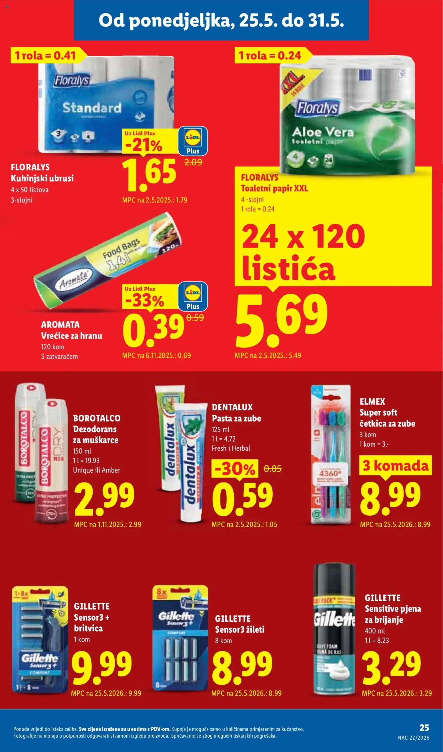 Lidl katalog | vrijedi od 25.05.2026 | Stranica: 25 | Proizvodi: Pjena za brijanje, Pasta za zube, Četkica za zube, Pasta