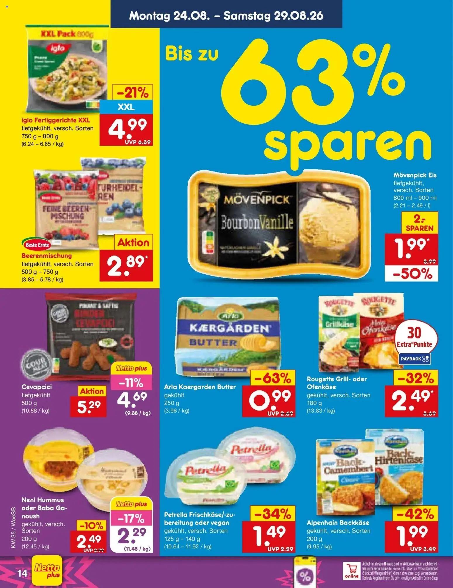 Netto Marken-Discount Prospekt Leonberg – gültig ab 24.08.2026 | Seite: 22 | Produkte: Iglo, Camembert, Fertiggerichte, Eis