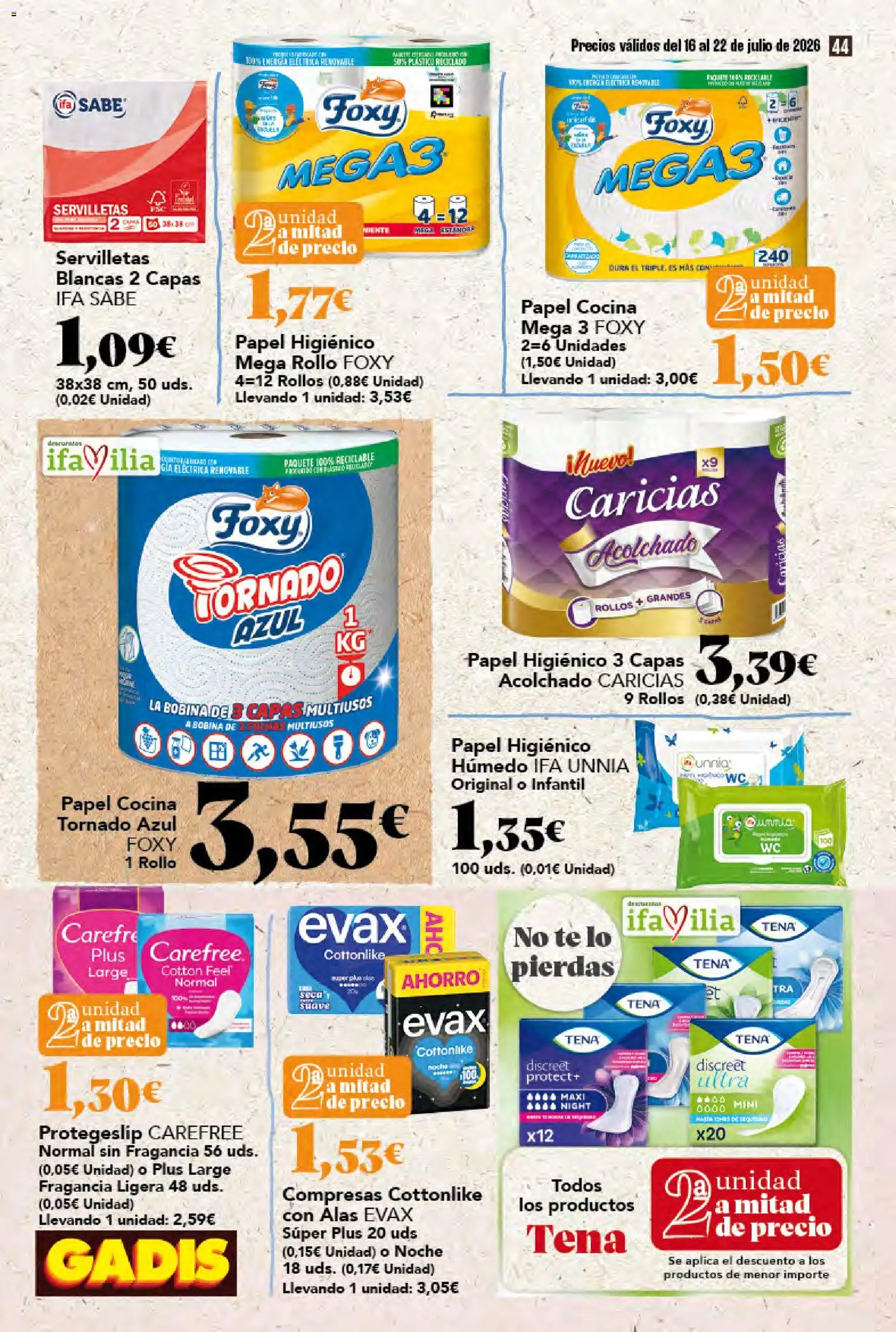 Gadis folleto │ válido desde el 16/07/2026 | Página: 44 | Productos: Fragancia, Papel higienico, Cocina, Γλυφιτζούρι