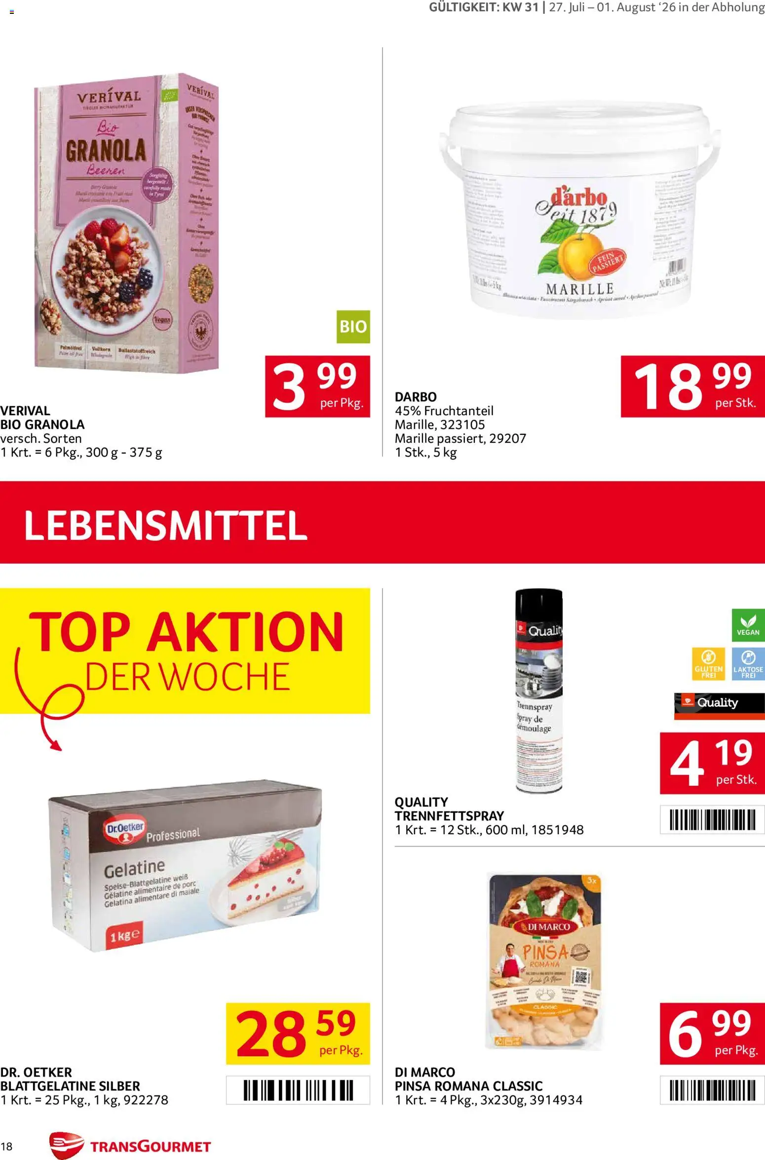 Transgourmet Flugblatt gültig ab 27.07.2026 | Seite: 18 | Produkte: Lebensmittel