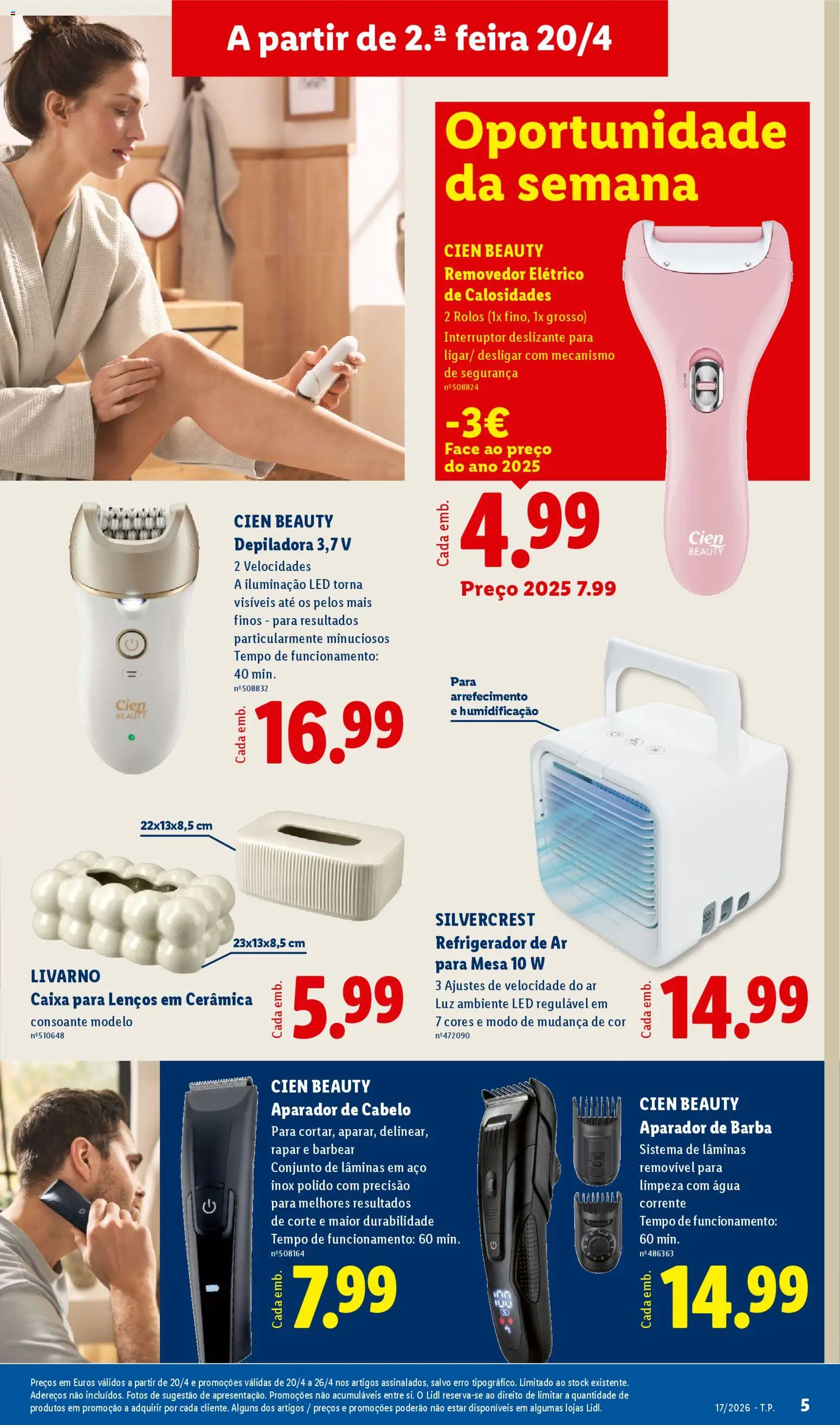 Lidl Novidades │ válido de 20.04.2026 | Página: 5 | Produtos: Depiladora, Mesa, Aparador, Caixa