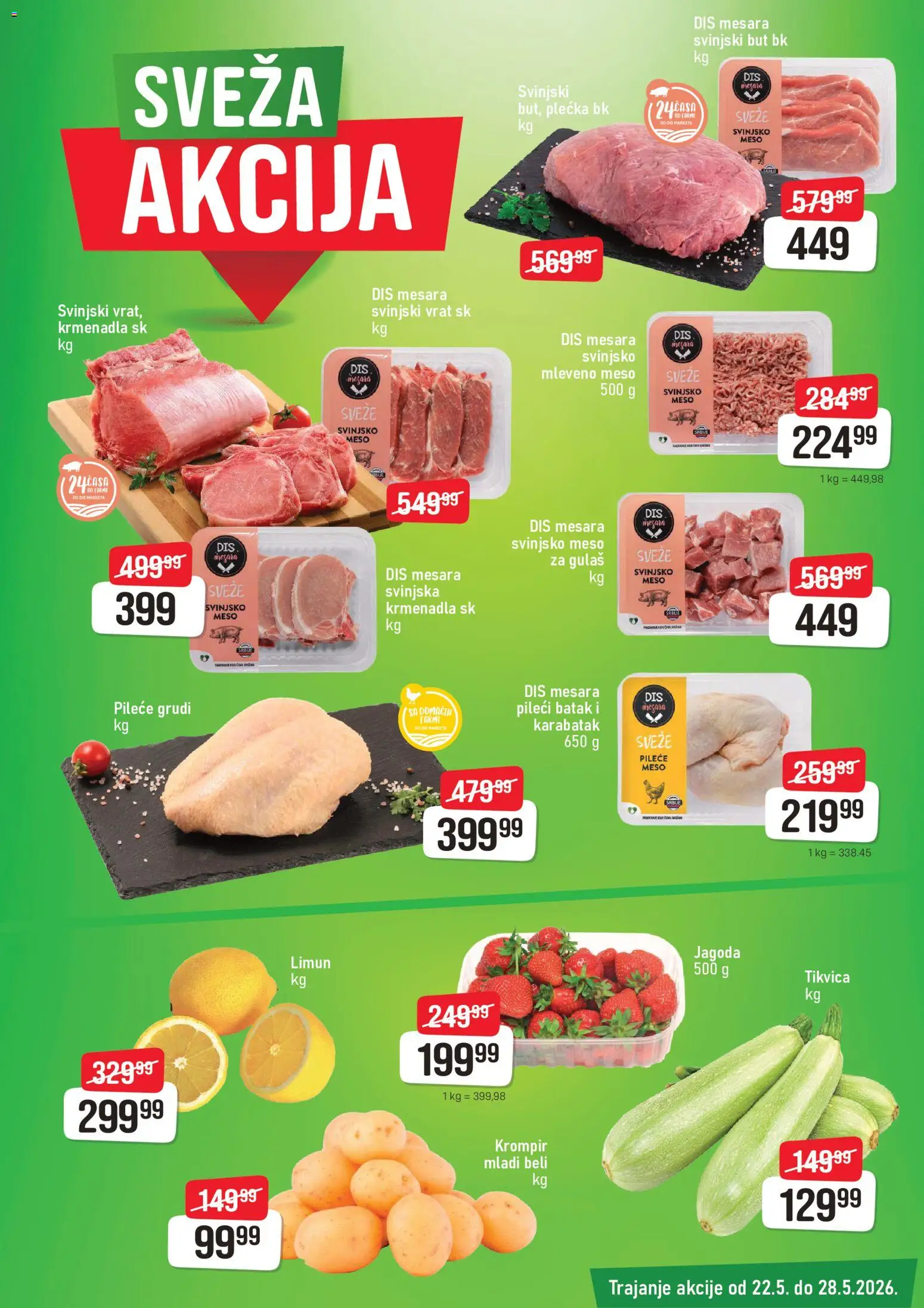 DIS katalog - važi od 22.05.2026 | Strana: 3 | Proizvode: Mleveno meso, Pileće grudi, Krmenadla, Limun