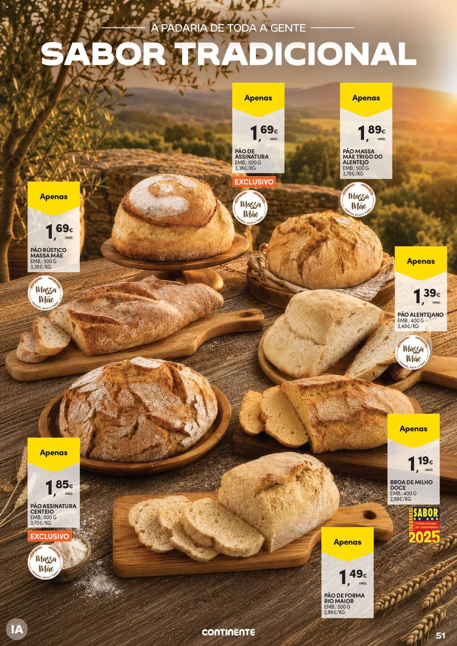 Continente Vinhos, Enchidos e Queijos │ válido de 22/09/2026 | Página: 51 | Produtos: Padaria, Pão rústico, Centeio, Milho