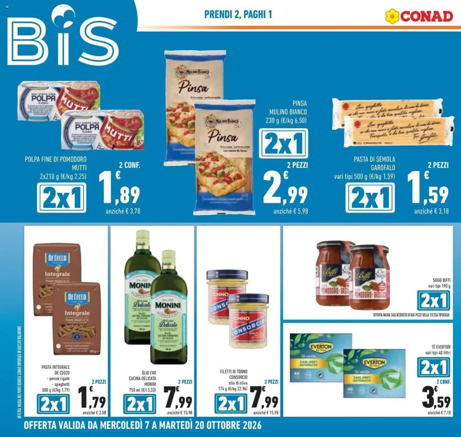 Volantino Conad del 07/10/2026 | Pagina: 14 | Prodotti: De Cecco, Olive, Tonno, Spaghetti