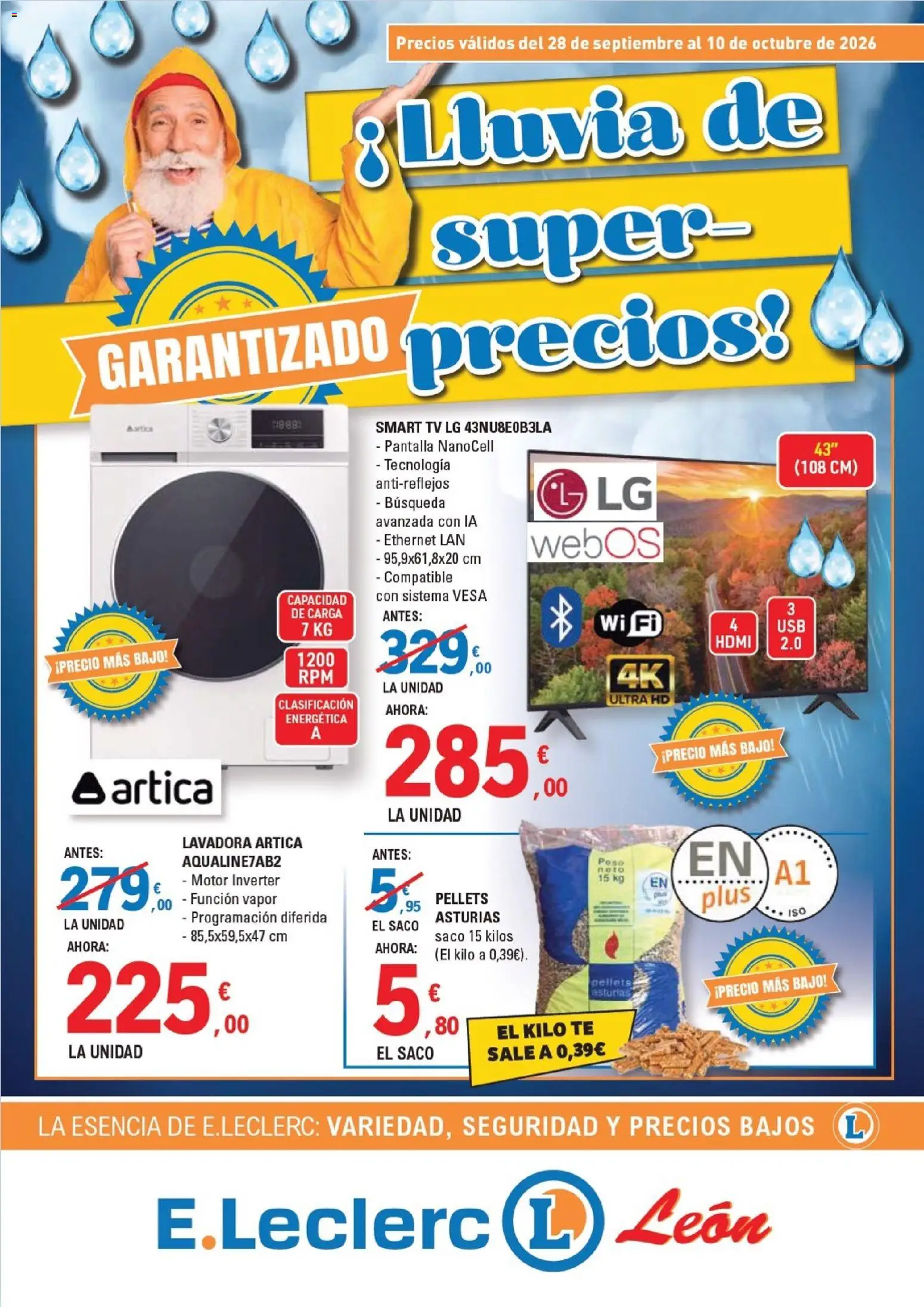 E.Leclerc - León │ válido desde el 28/09/2026 | Página: 1 | Productos: Té, Lavadora, Peso