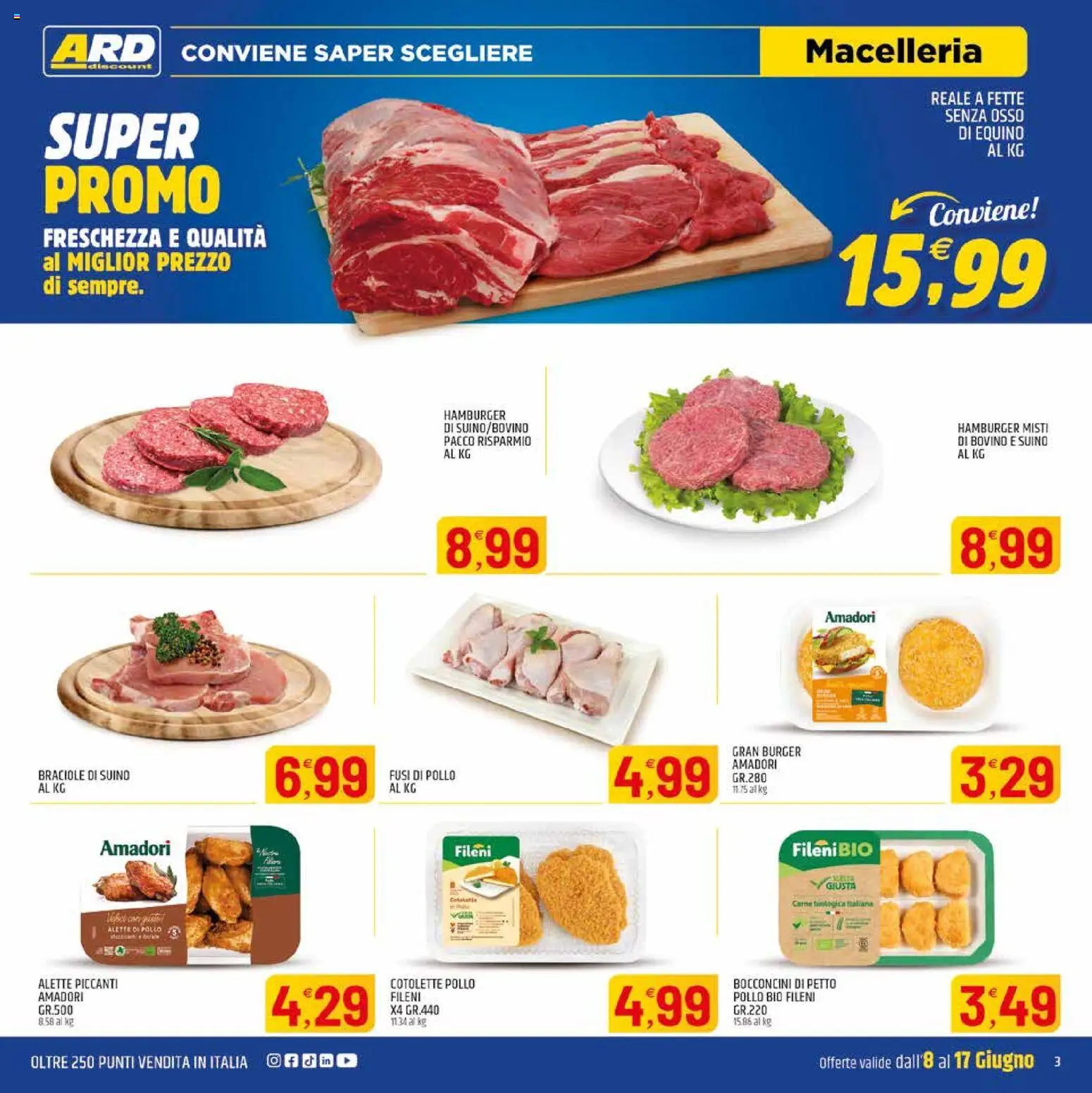 Volantino ARD Discount del 06.06.2026 | Pagina: 3 | Prodotti: Bovino, Pollo, Suino, Hamburger