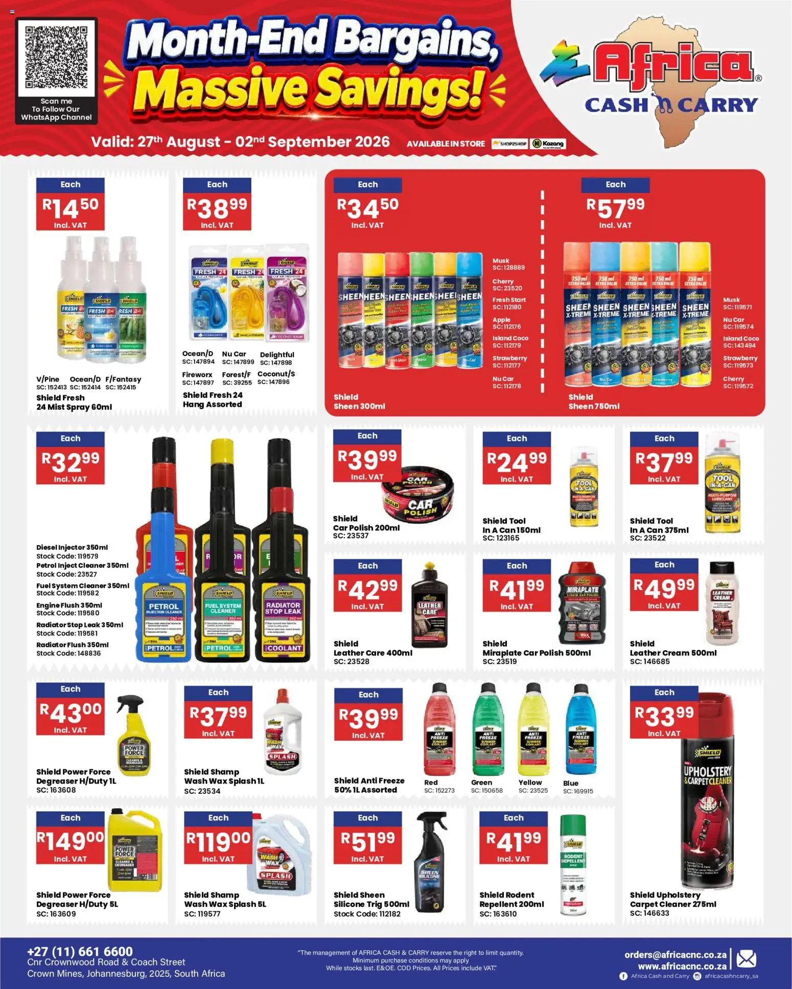 New Africa Cash & Carry catalogue – valid from 27/08/2026 | Page: 54 | Products: Radiator, Carpet, Cream, Degreaser