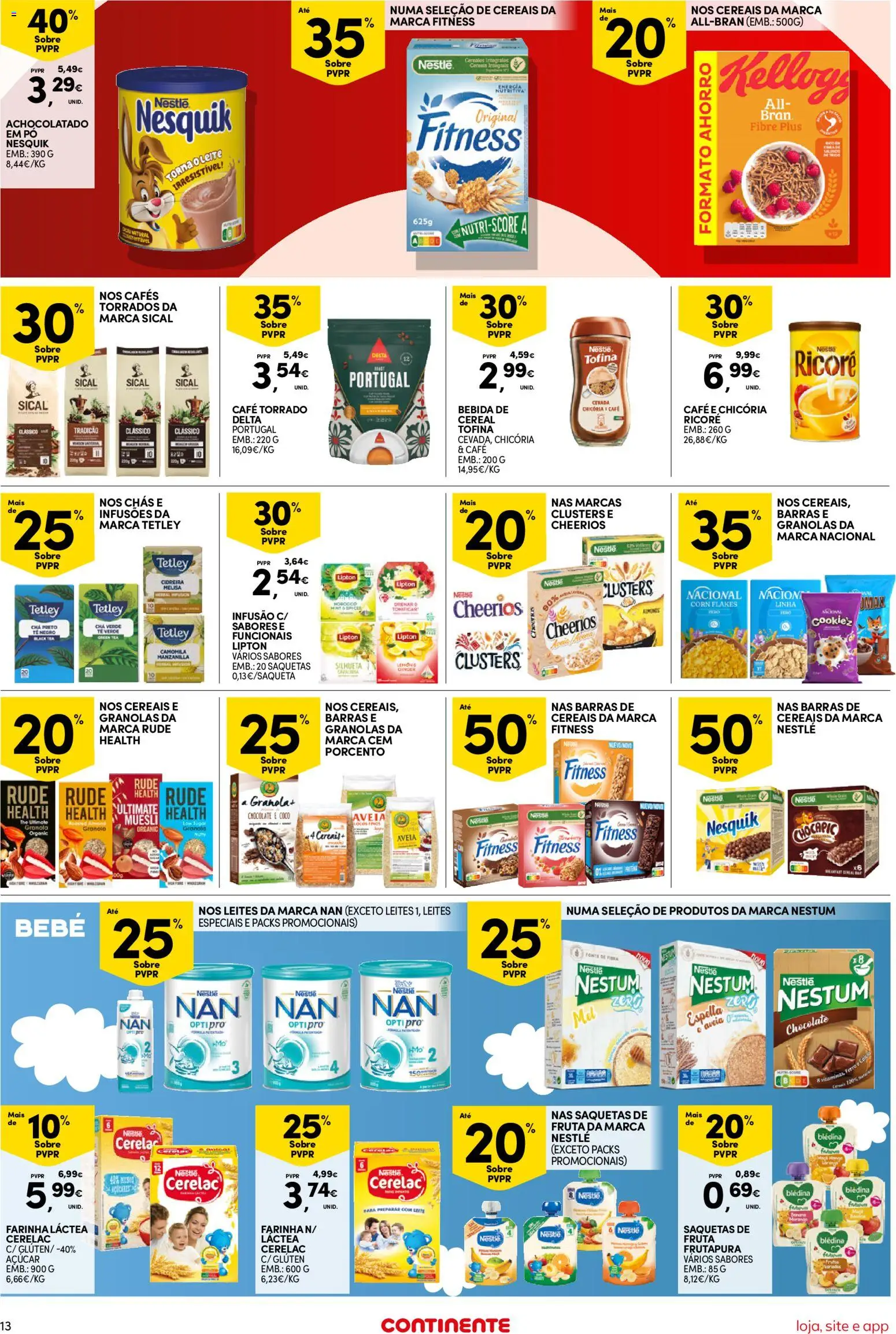 Continente Semanal Continente Bom Dia │ válido de 05.05.2026 | Página: 13 | Produtos: Barras de cereais, Leite, Nestlé, Café