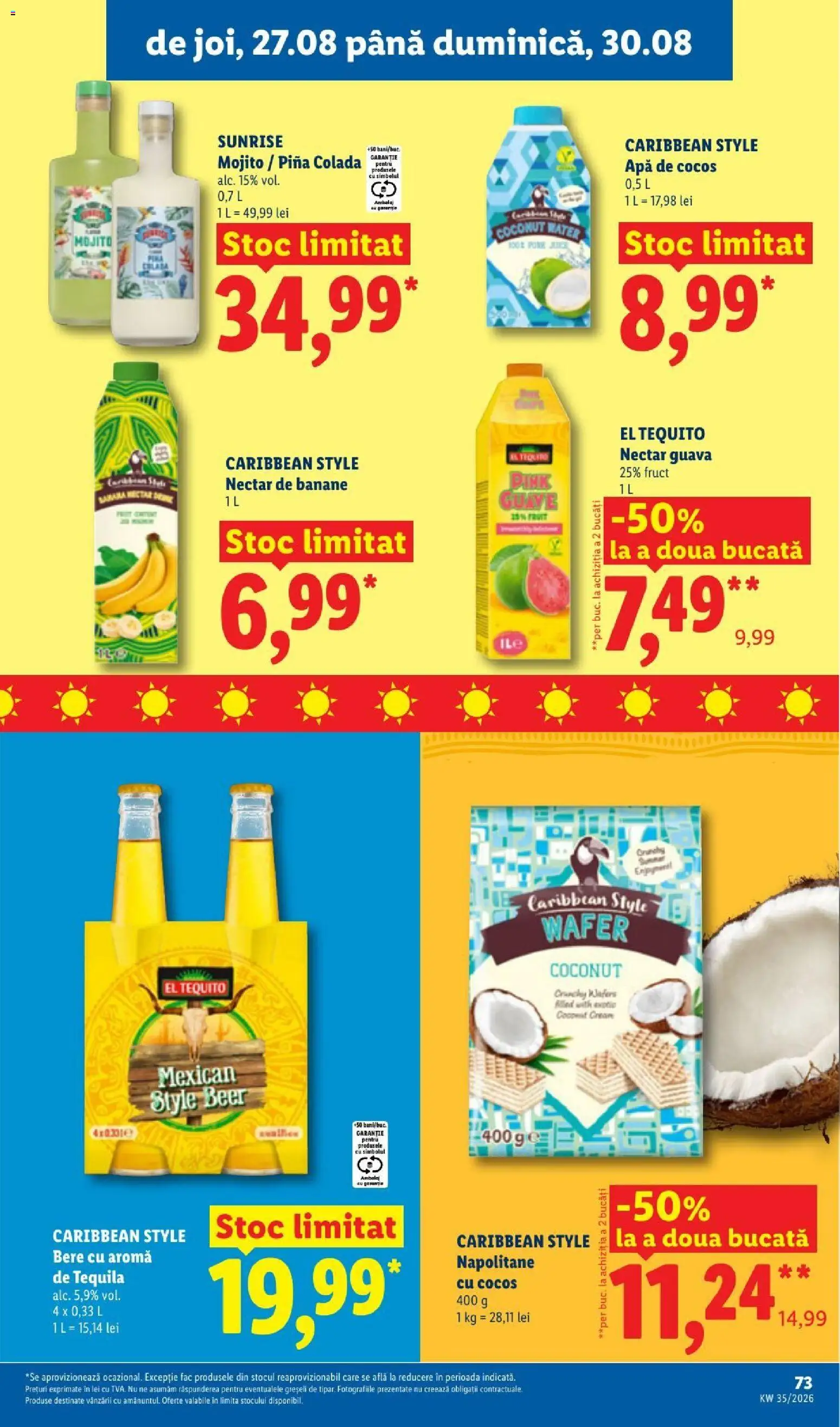 Noul catalog Lidl – valabil de la 24.08.2026 | Pagină: 73 | Produse: Napolitane, Bere, Cocktail, Apă