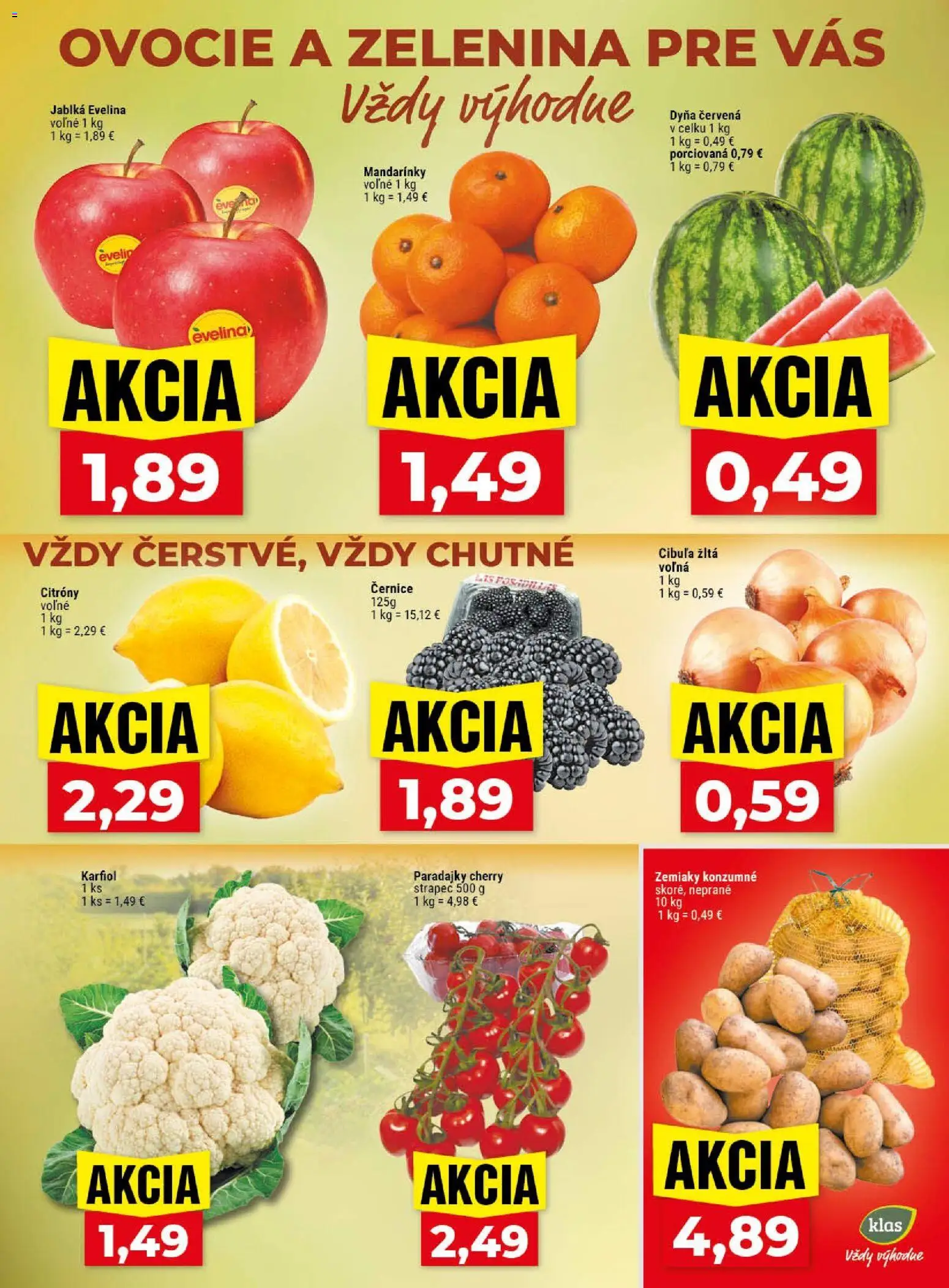 Nové Klas akcie – leták je platný od 03.08.2026 | Strana: 3 | Produkty: Jablká, Paradajky, Zemiaky, Ovocie