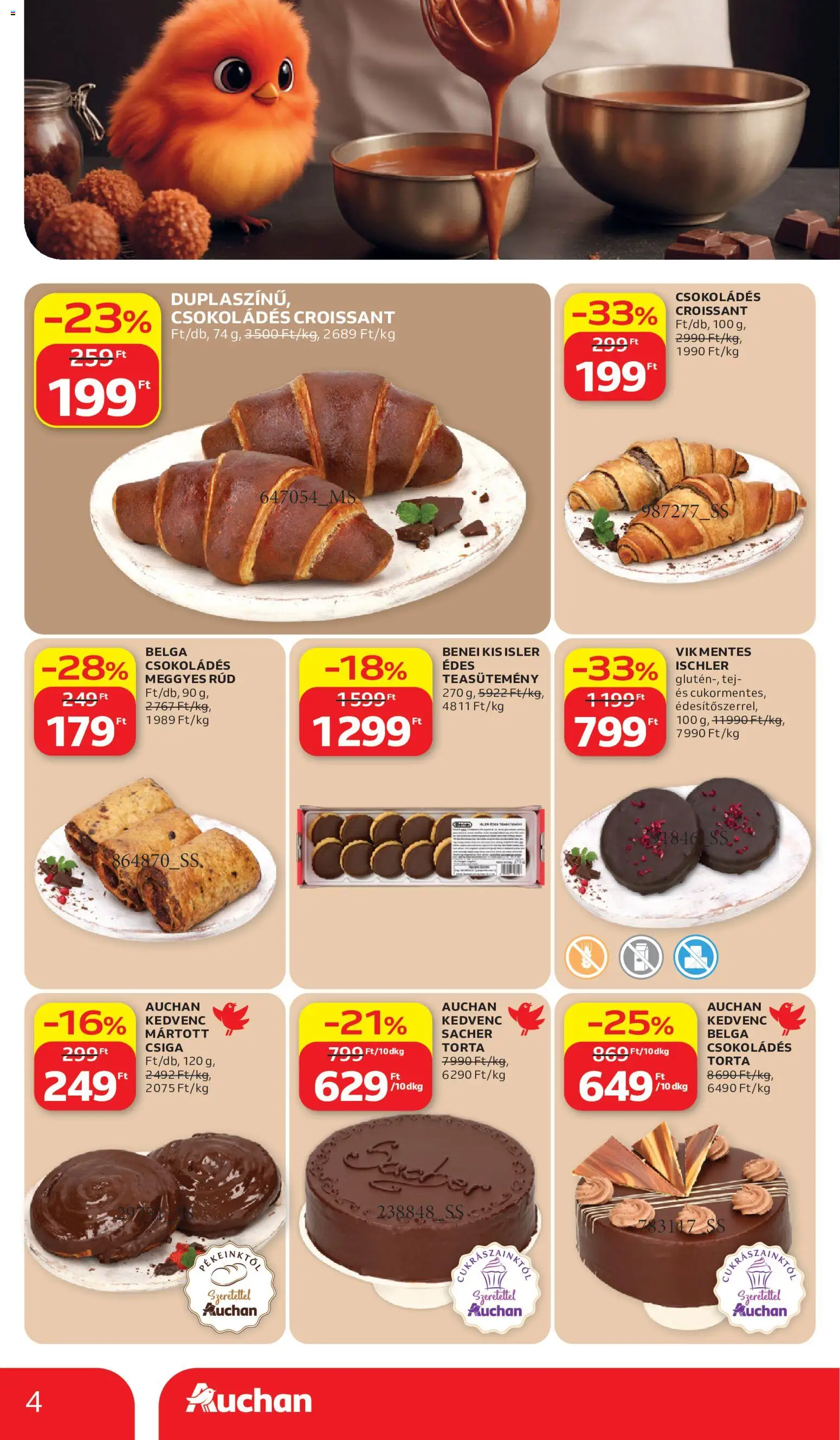 Auchan akciós ujság - amely érvényes a következő dátumtól: 2026.07.02. | Oldal: 4 | Termékek: Torta, Croissant, Teasütemény, Tej