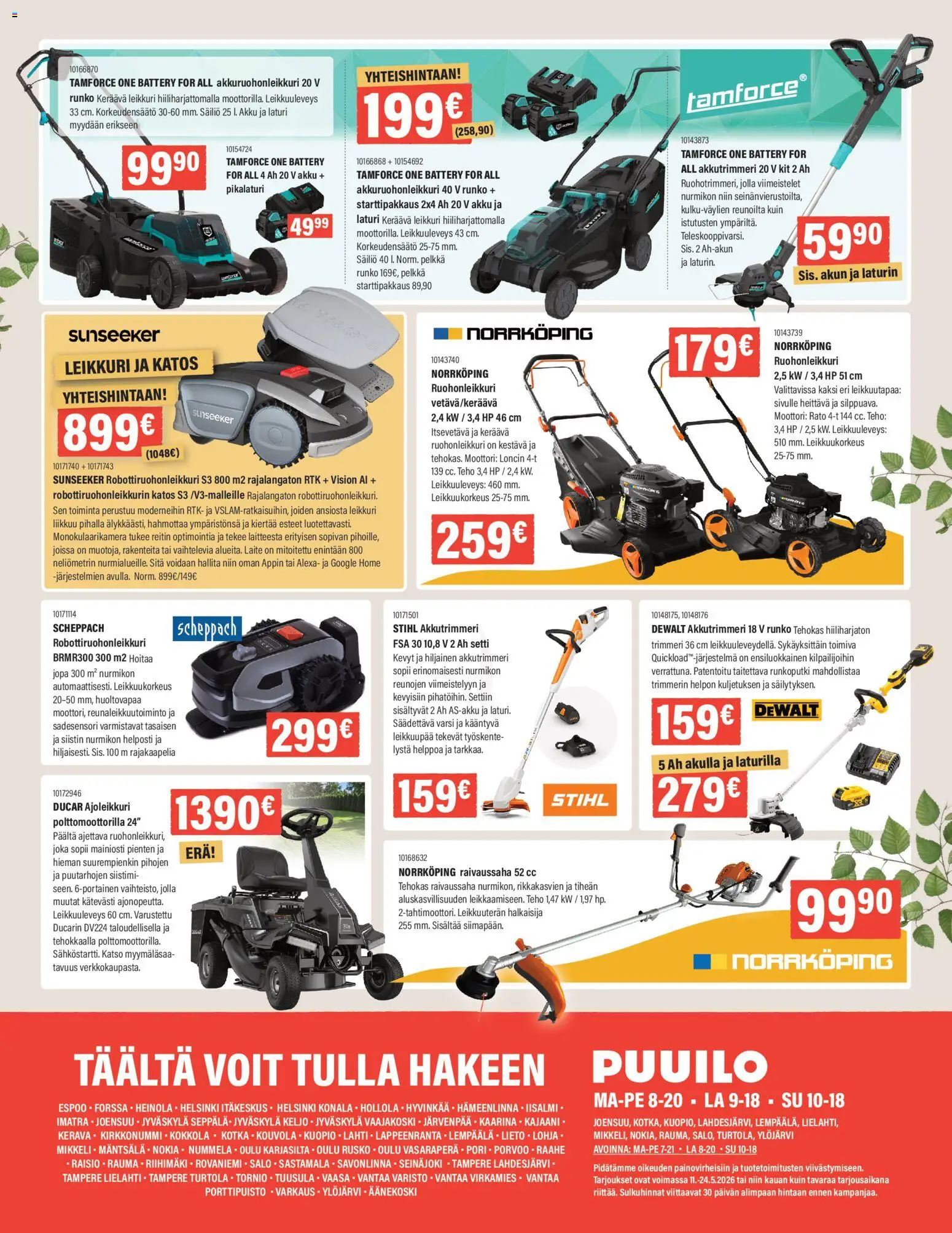 Puuilo tarjoukset – voimassa 11.05.2026 alkaen | Sivu: 20 | Tuotteet: Leikkuri, Raivaussaha, Ruohonleikkuri, Akku