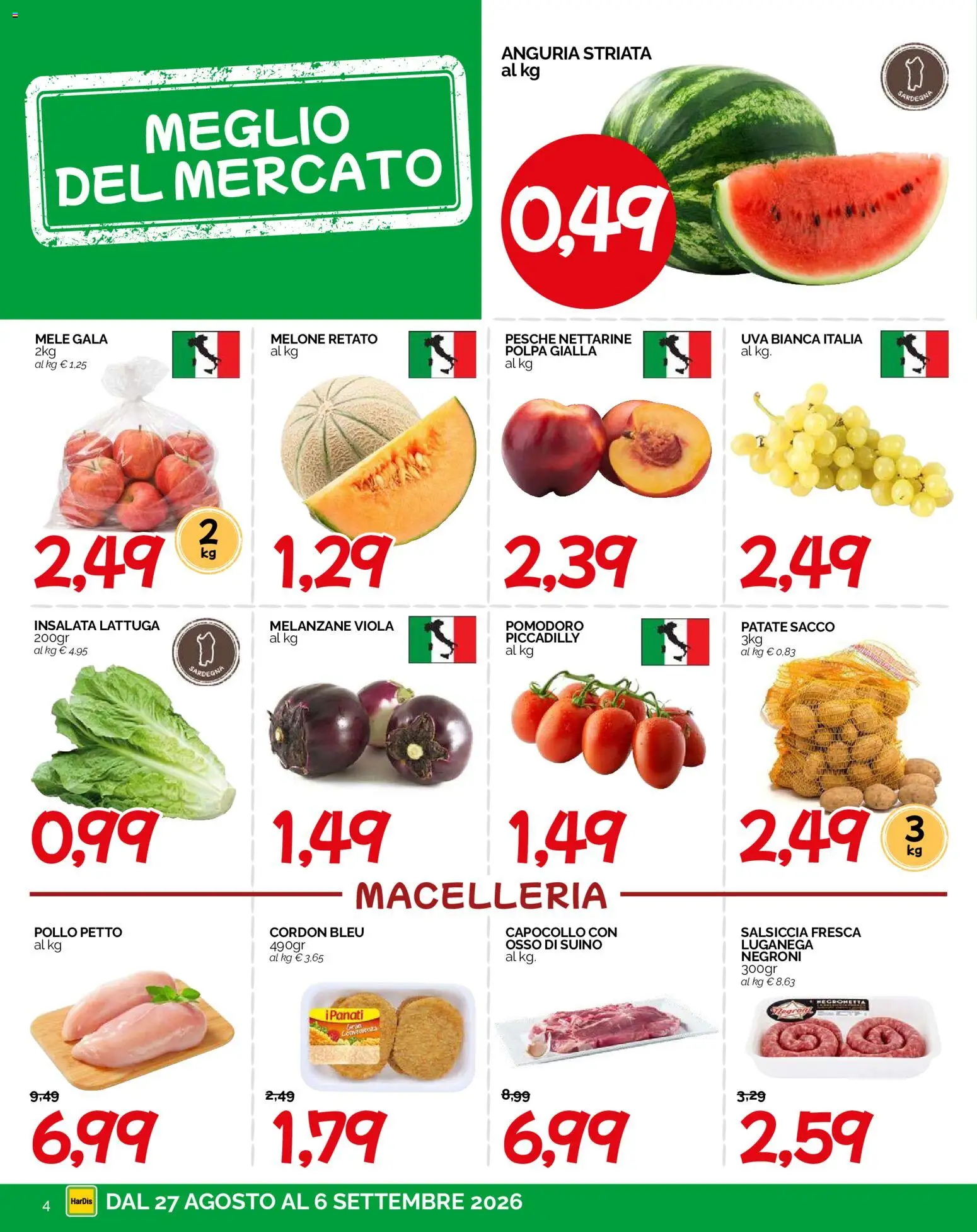 Volantino HarDis del 27/08/2026 | Pagina: 4 | Prodotti: Pollo, Insalata, Patate, Suino