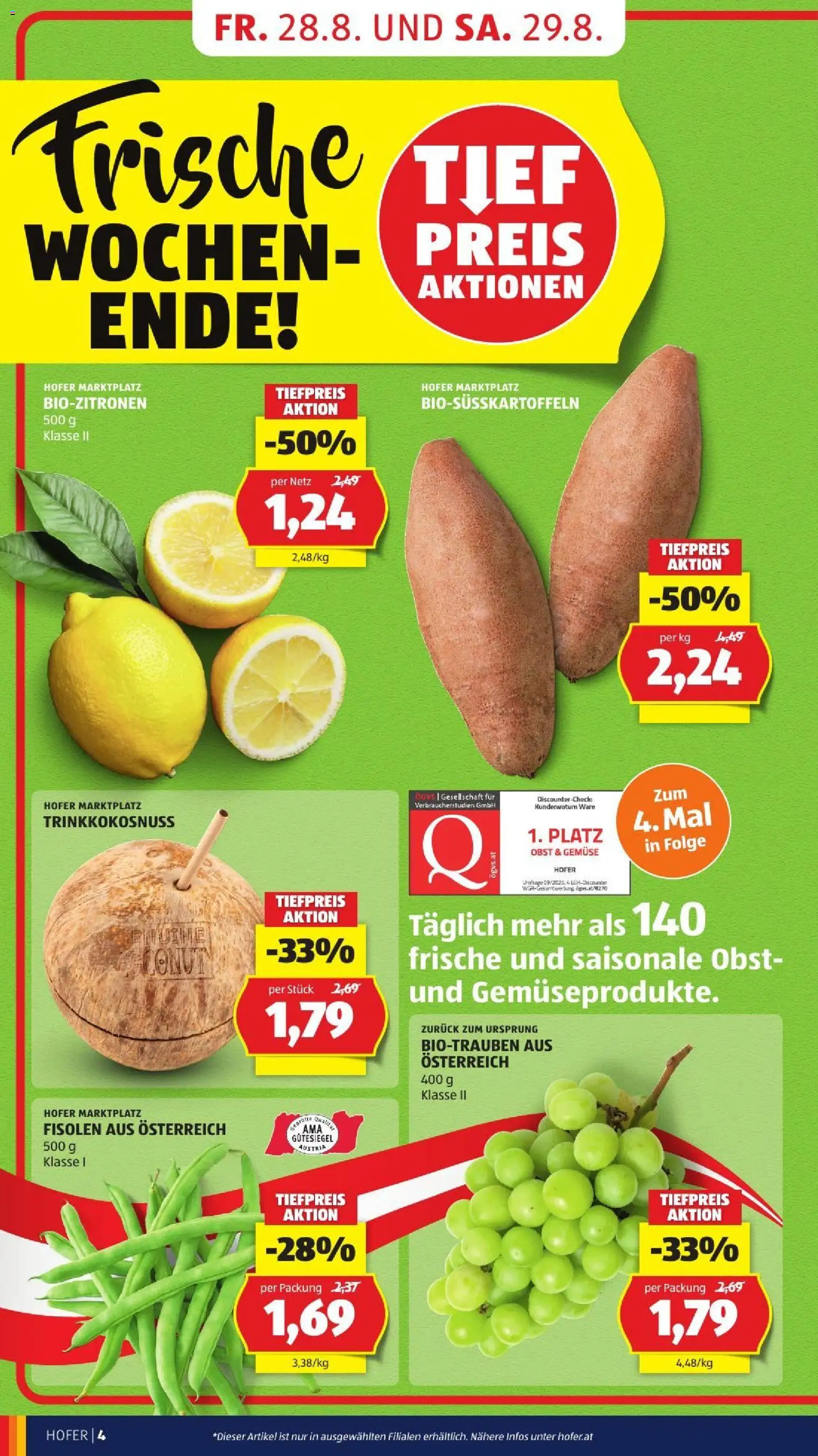 Hofer Flugblatt gültig ab 28.08.2026 | Seite: 14 | Produkte: Gemüse, Obst