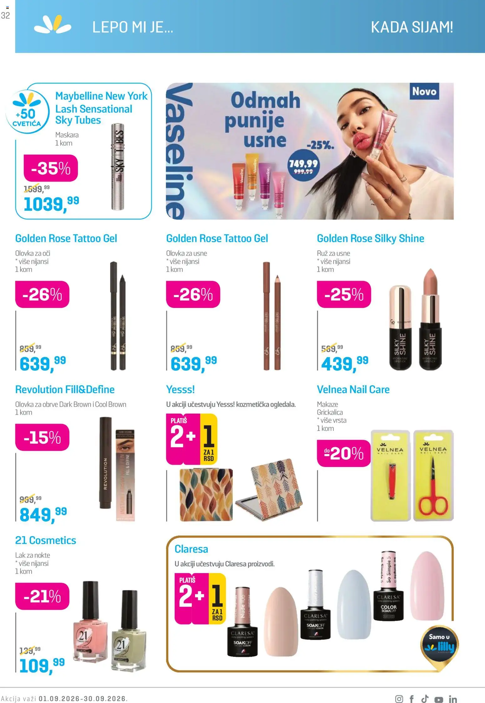 Lilly drogerie katalog - važi od 01.09.2026 | Strana: 32 | Proizvode: So, Olovka za oči, Makaze, Lak za nokte