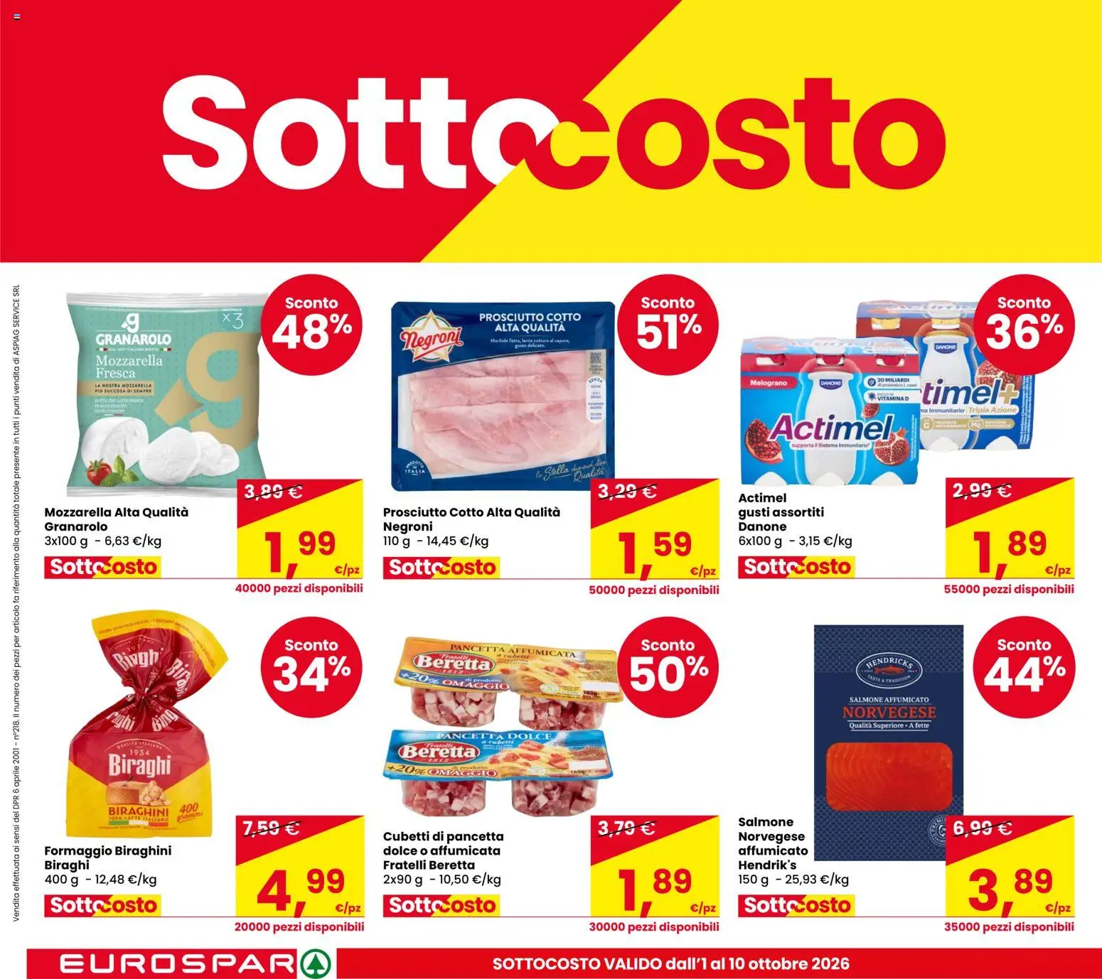 Volantino Eurospar del 01/10/2026 | Pagina: 2 | Prodotti: Prosciutto Cotto, Salmone, Pancetta, Formaggio