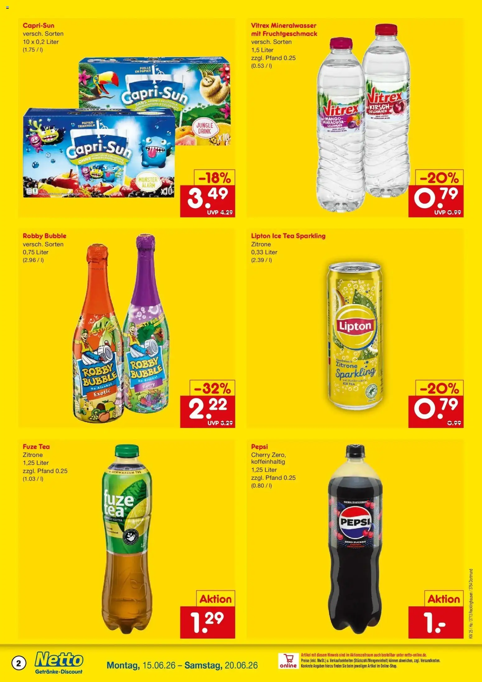 Netto Marken-Discount Prospekt Recklinghausen – gültig ab 15.06.2026 | Seite: 2 | Produkte: Monster, Zitrone, Mango, Pepsi
