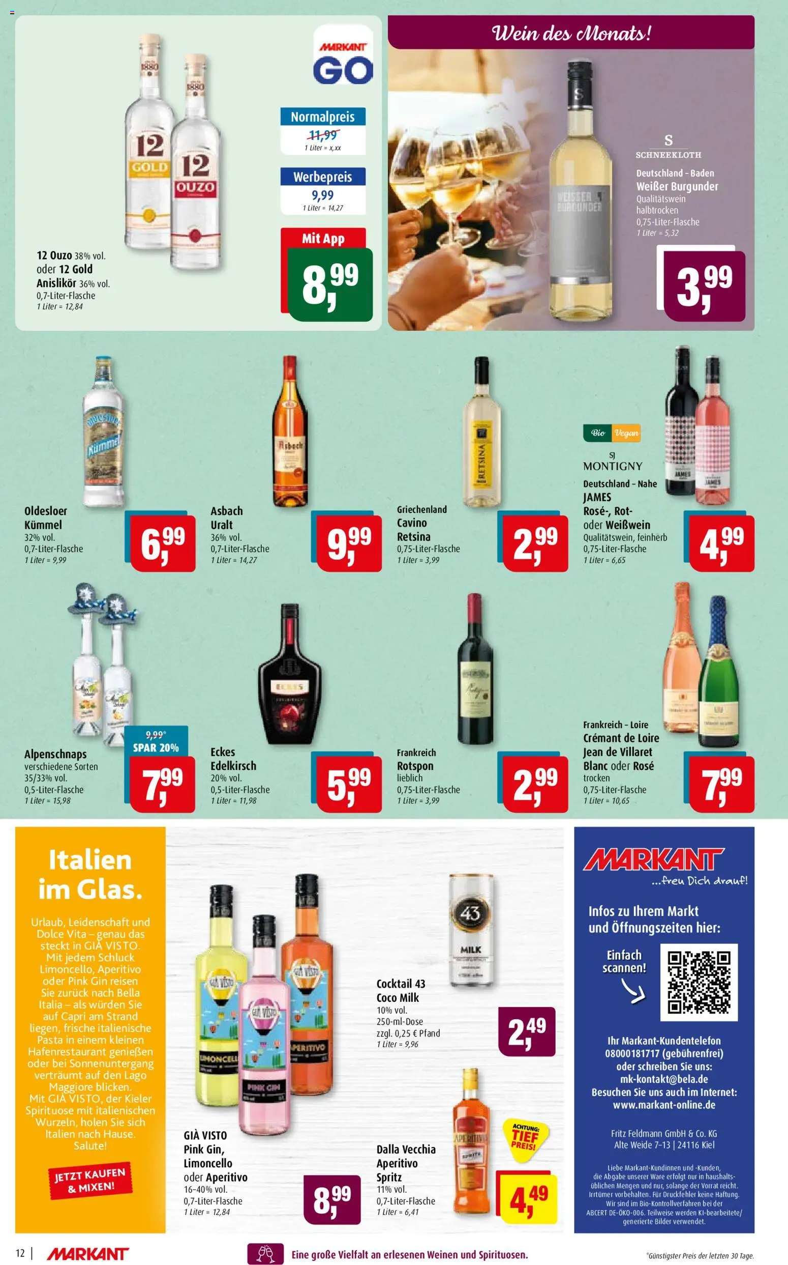 Markant Prospekt – gültig ab 07.09.2026 | Seite: 12 | Produkte: Weißwein, Oldesloer, Gin, Asbach